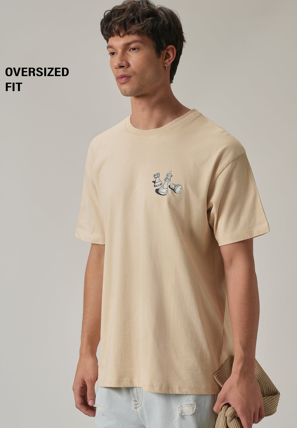Beige Cream Back Printed Oversized T-Shirt