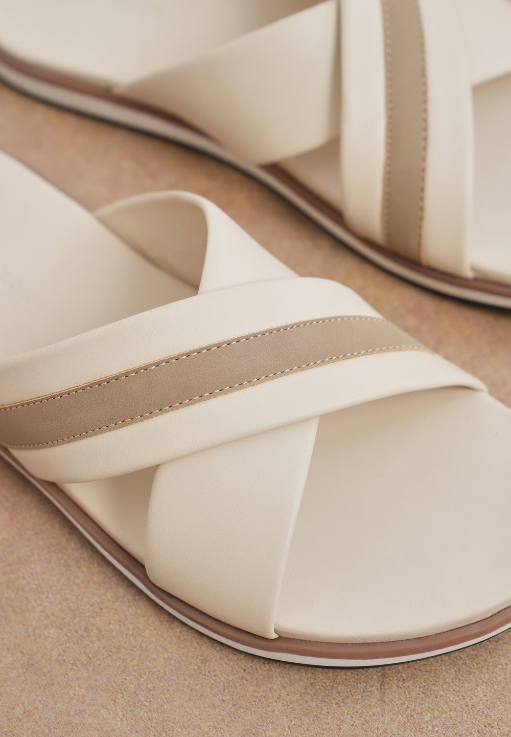 Beige Cross-Strap Comfort Sandals
