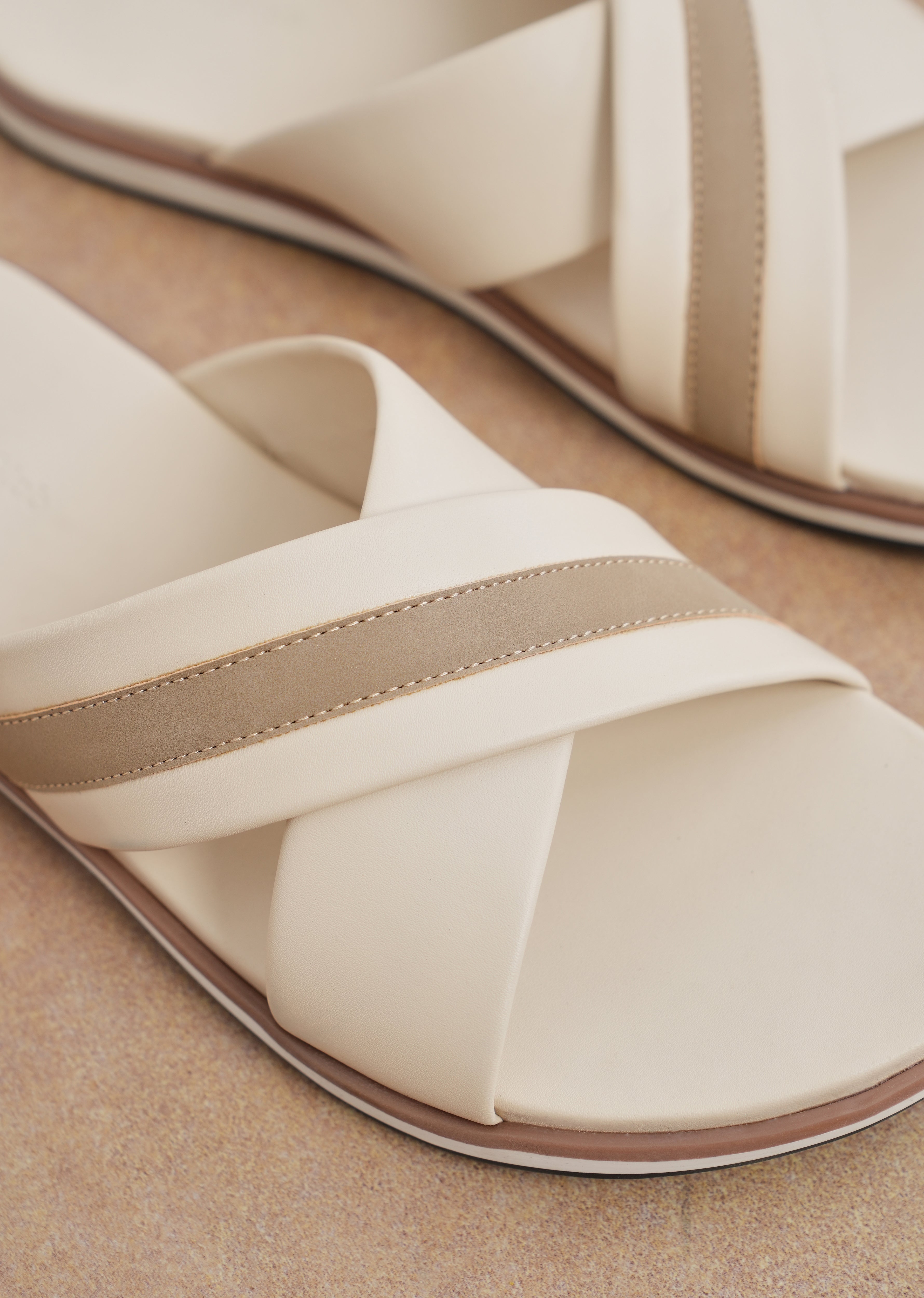 Beige Cross-Strap Comfort Sandals