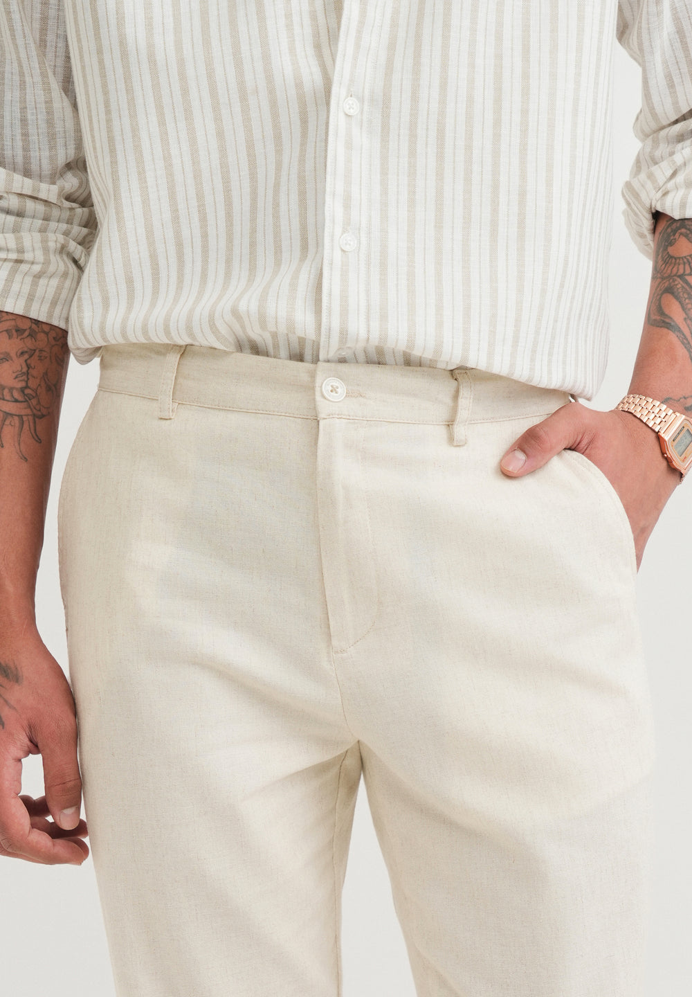 Beige Semi-Elasticated Relaxed Fit Trouser