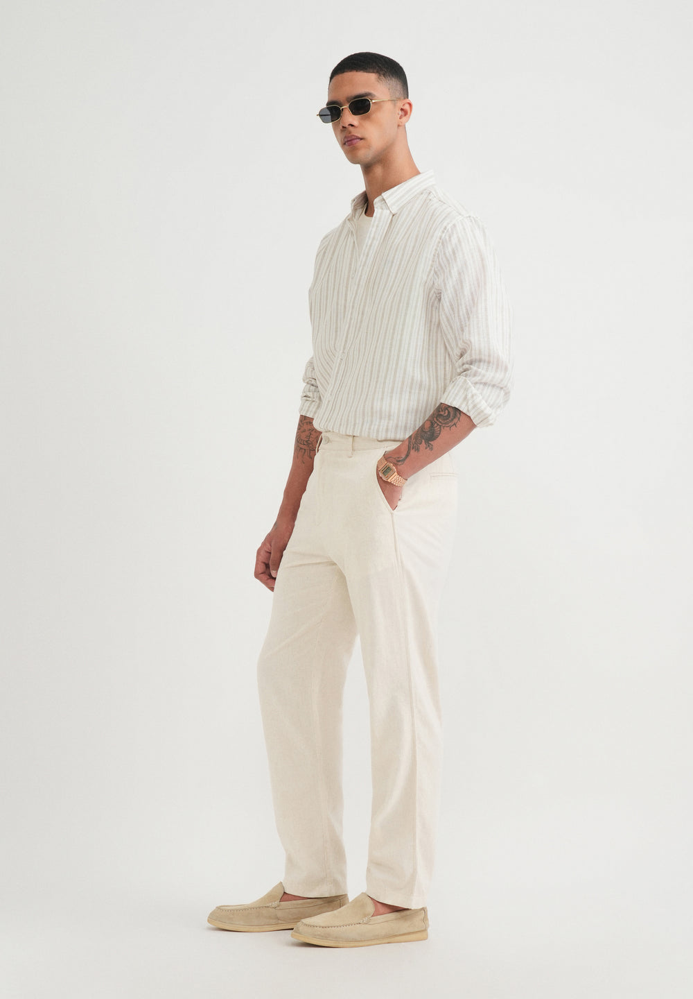 Beige Semi-Elasticated Relaxed Fit Trouser