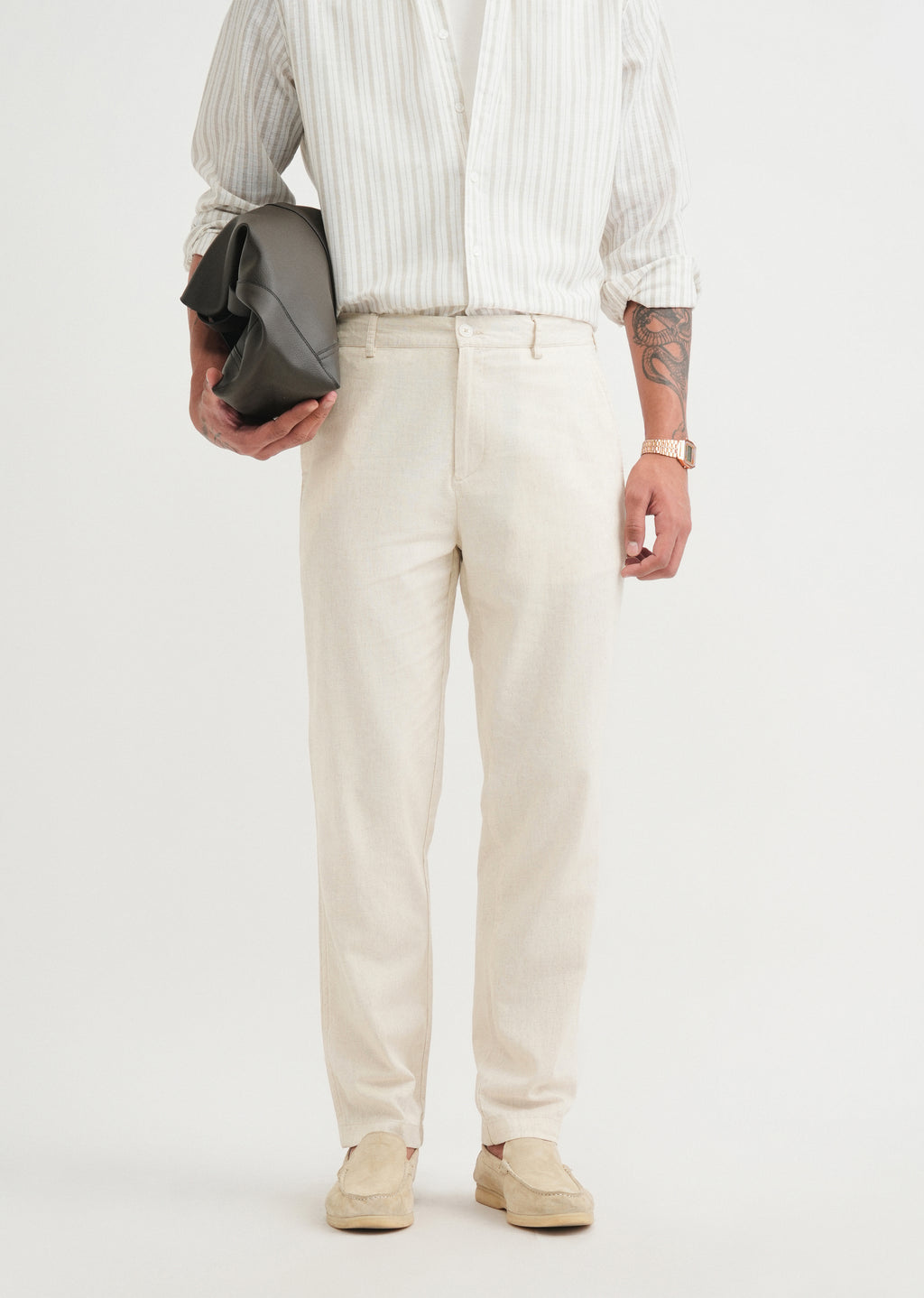 Beige Semi-Elasticated Relaxed Fit Trouser