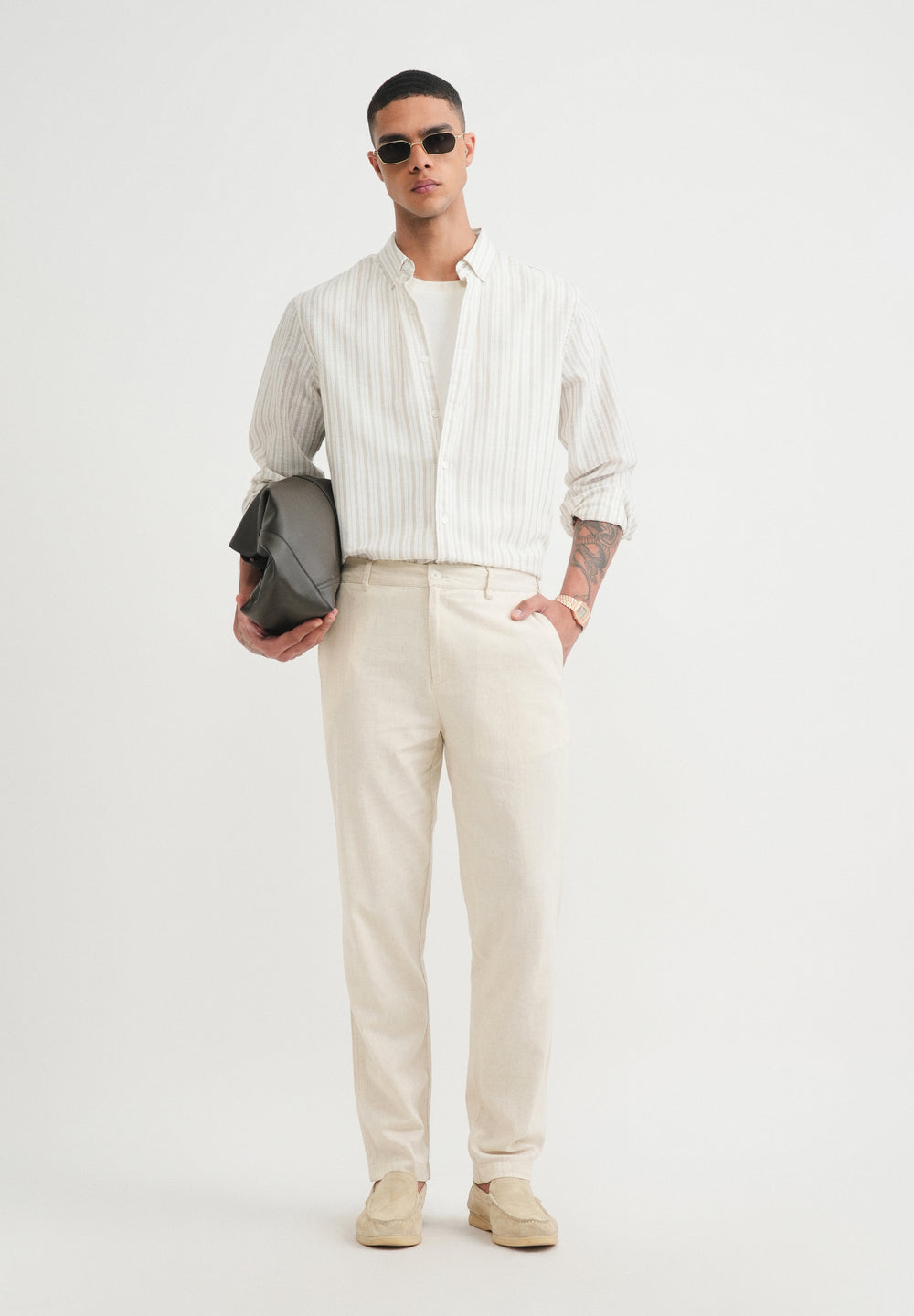 Beige Semi-Elasticated Relaxed Fit Trouser
