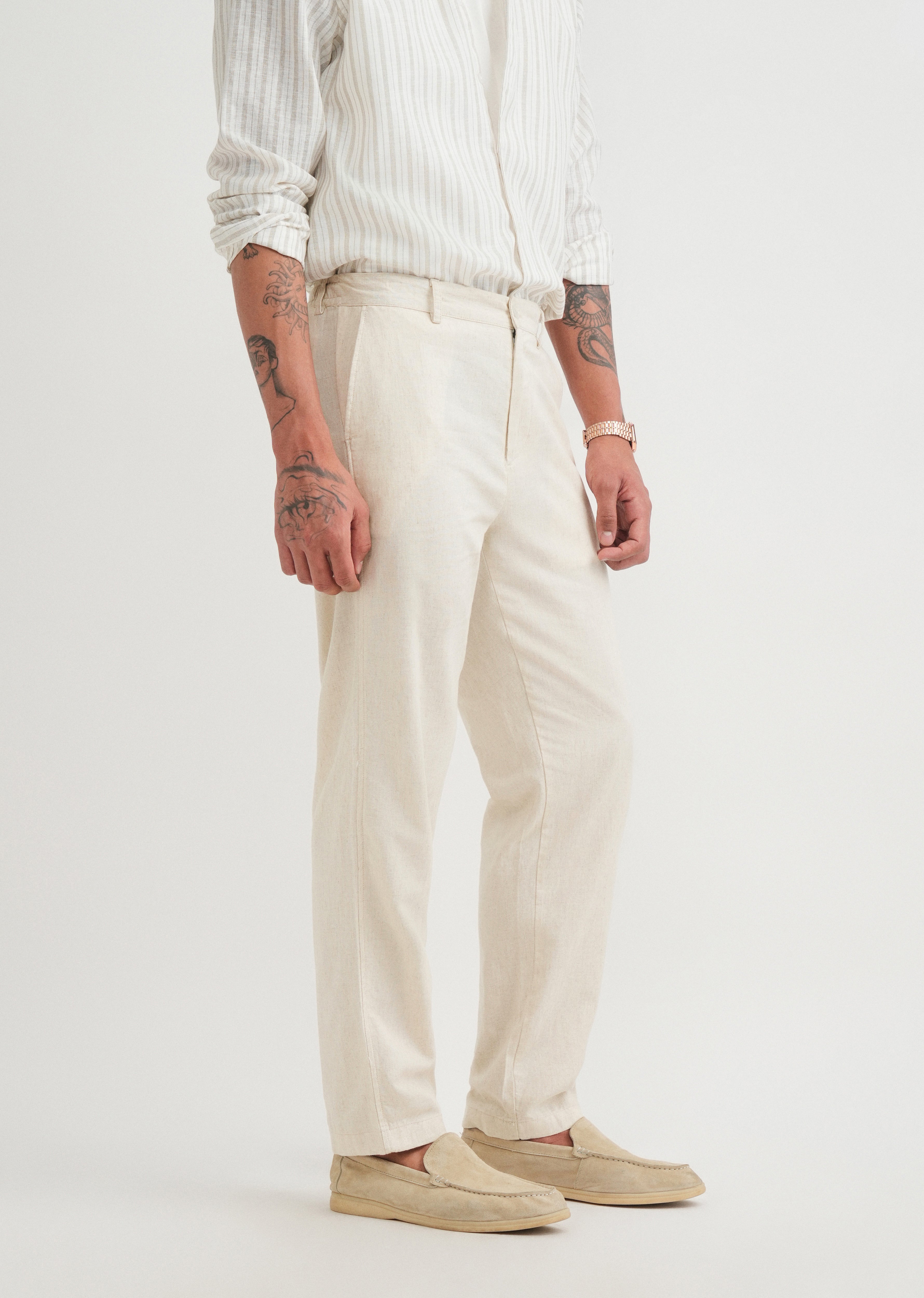 Beige Semi-Elasticated Relaxed Fit Trouser