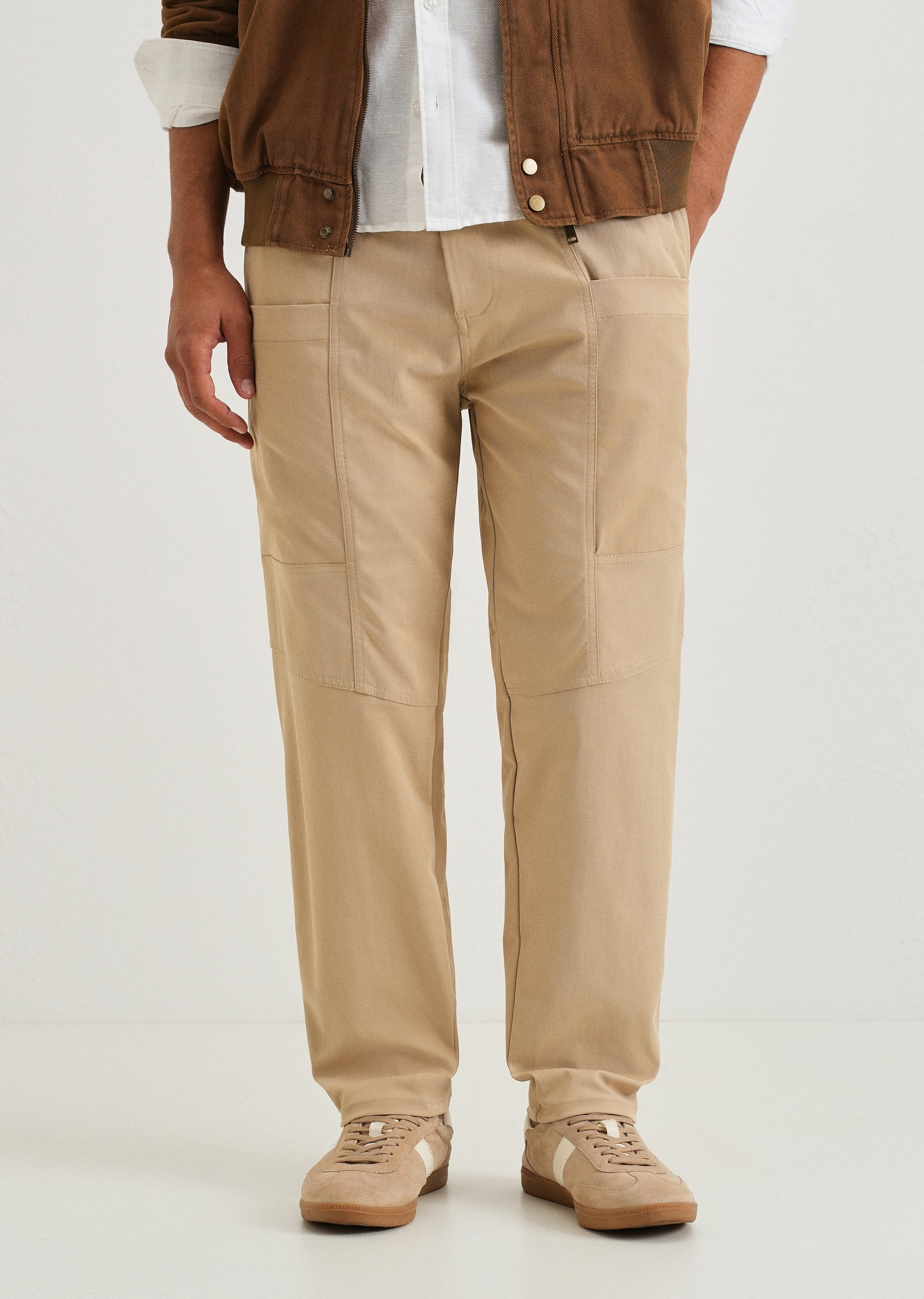 Beige Drawstring Panel Cargo Pant
