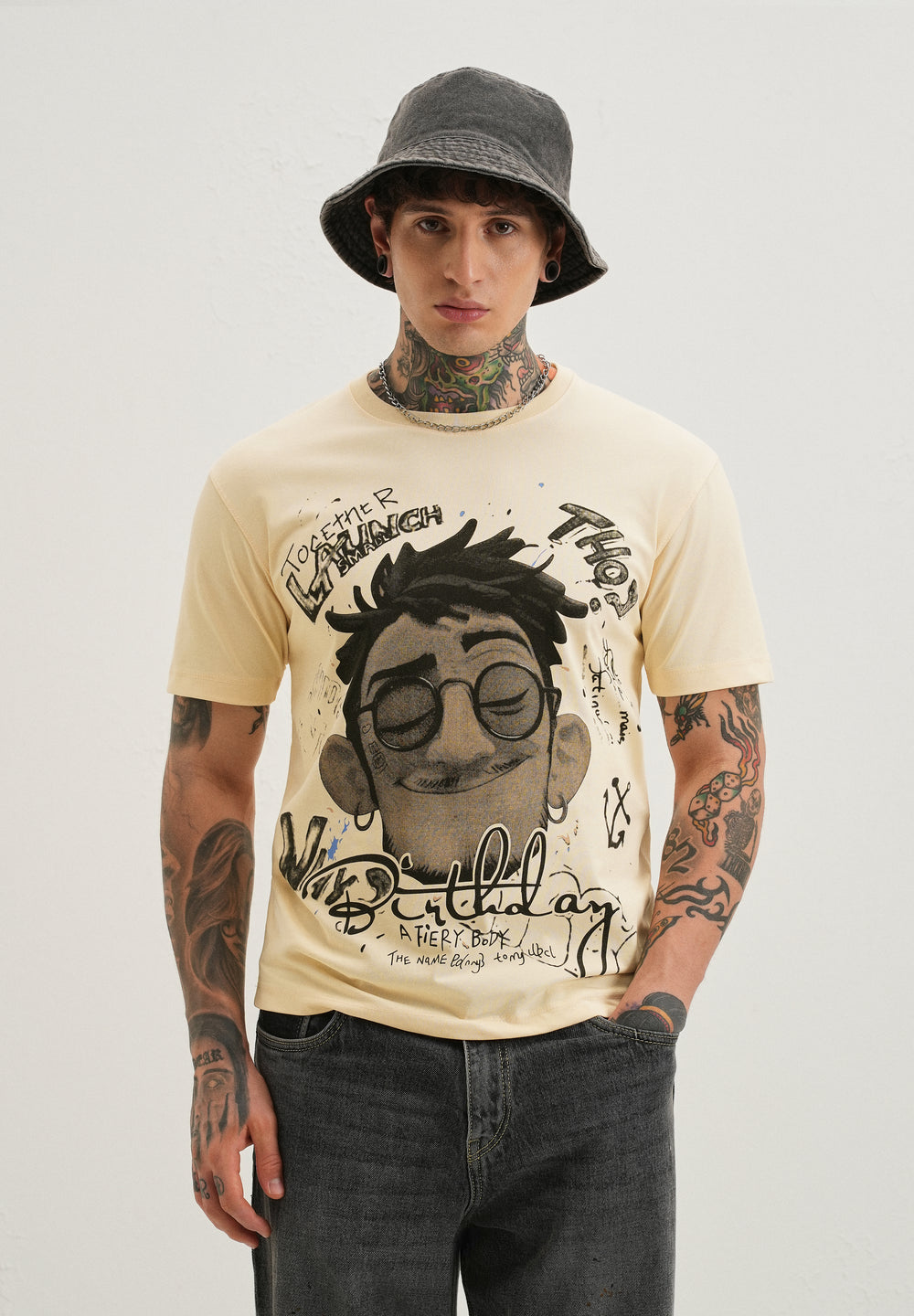 Beige Graphic Printed T-shirt
