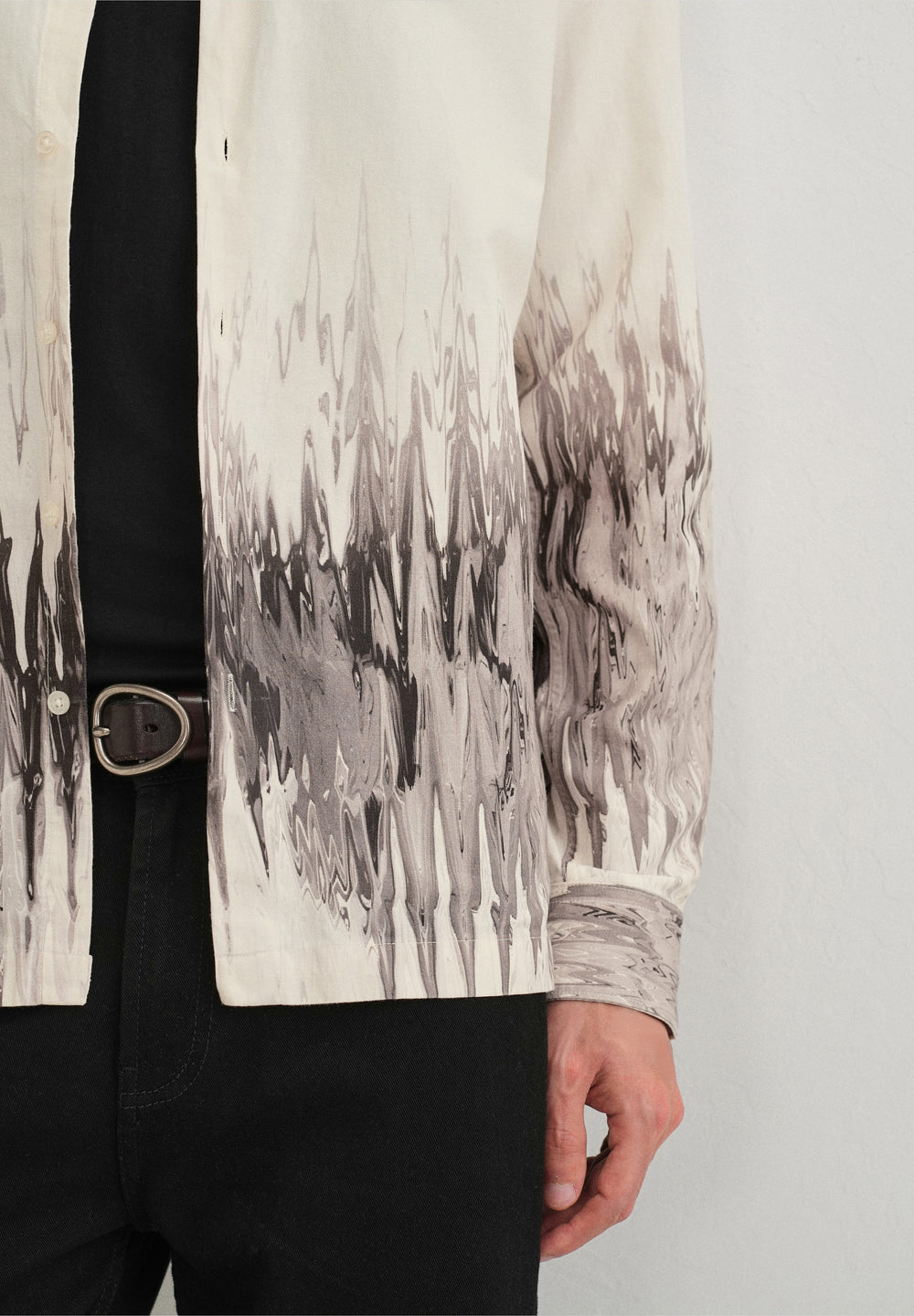 Beige Grey Ripple Printed Shirt