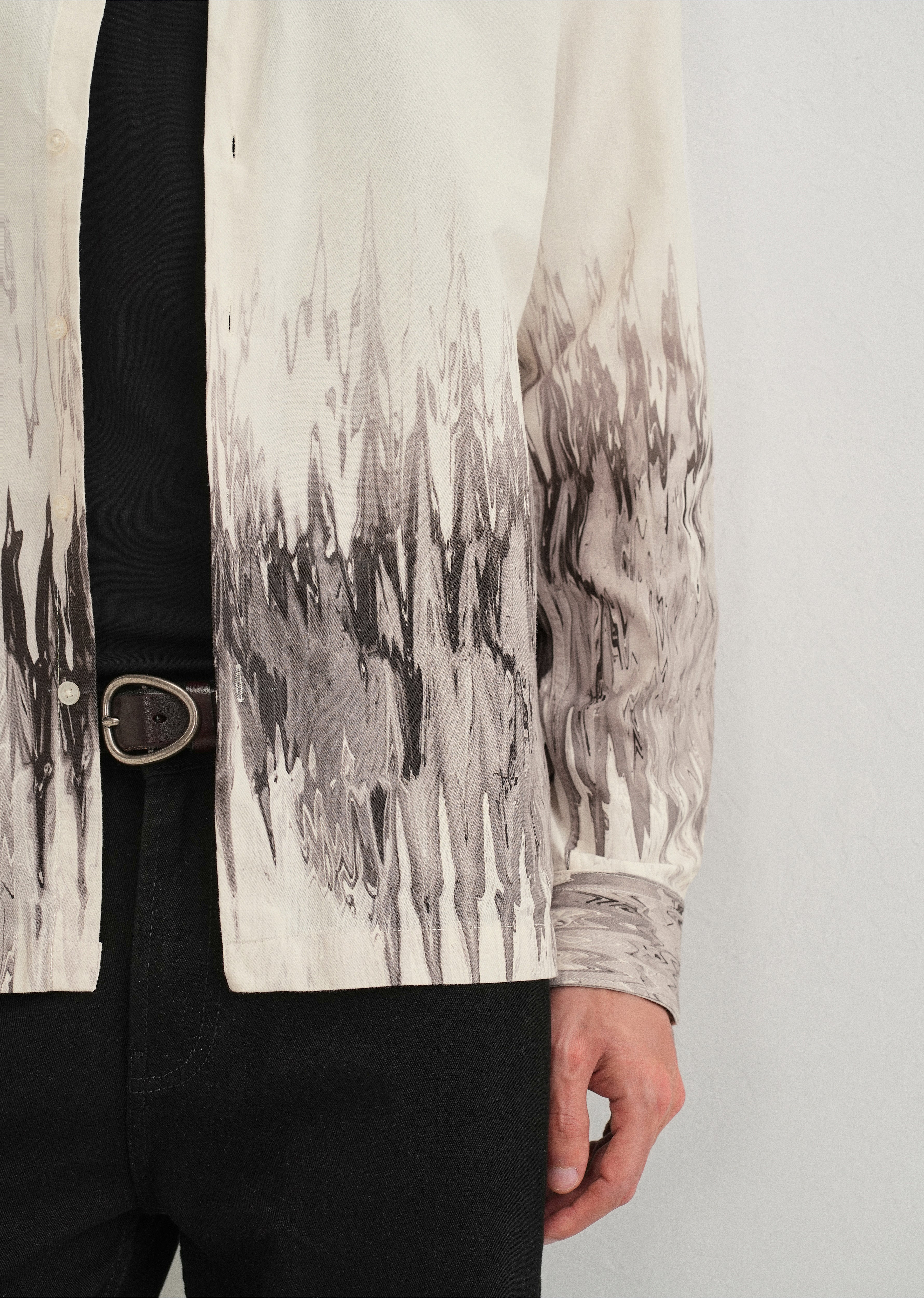 Beige Grey Ripple Printed Shirt