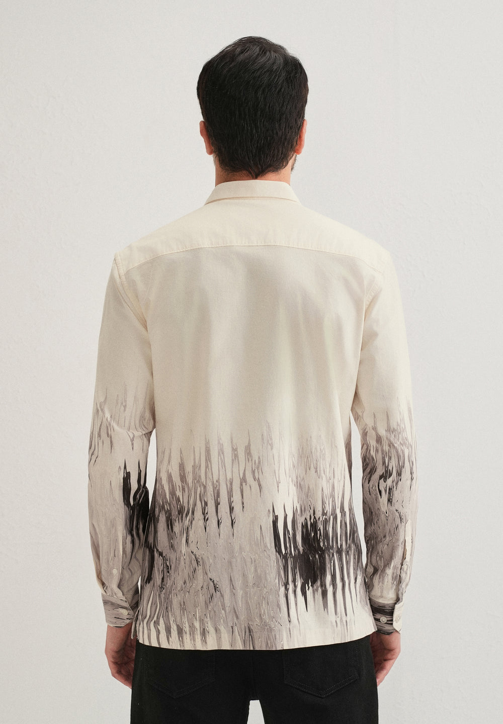 Beige Grey Ripple Printed Shirt