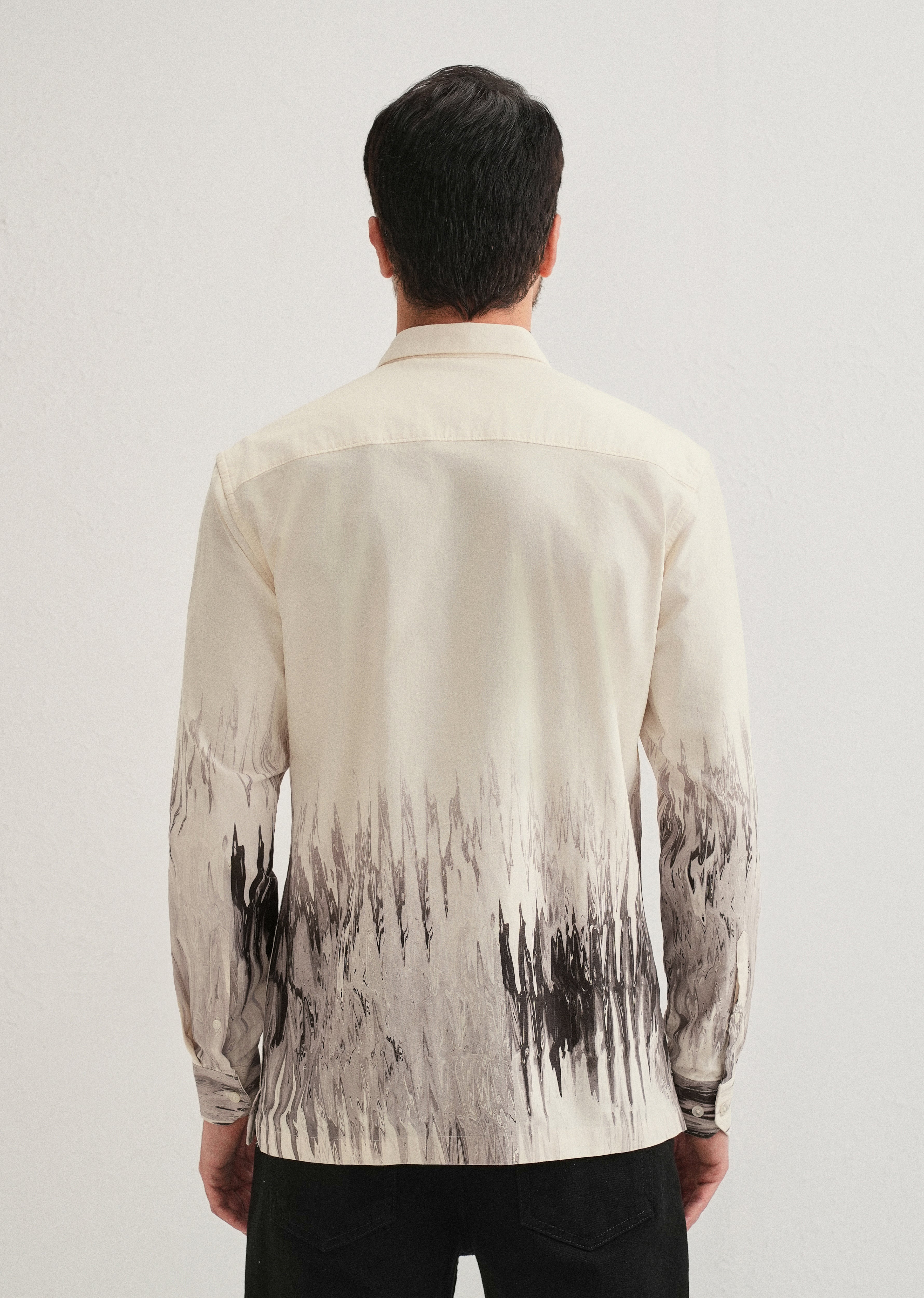 Beige Grey Ripple Printed Shirt