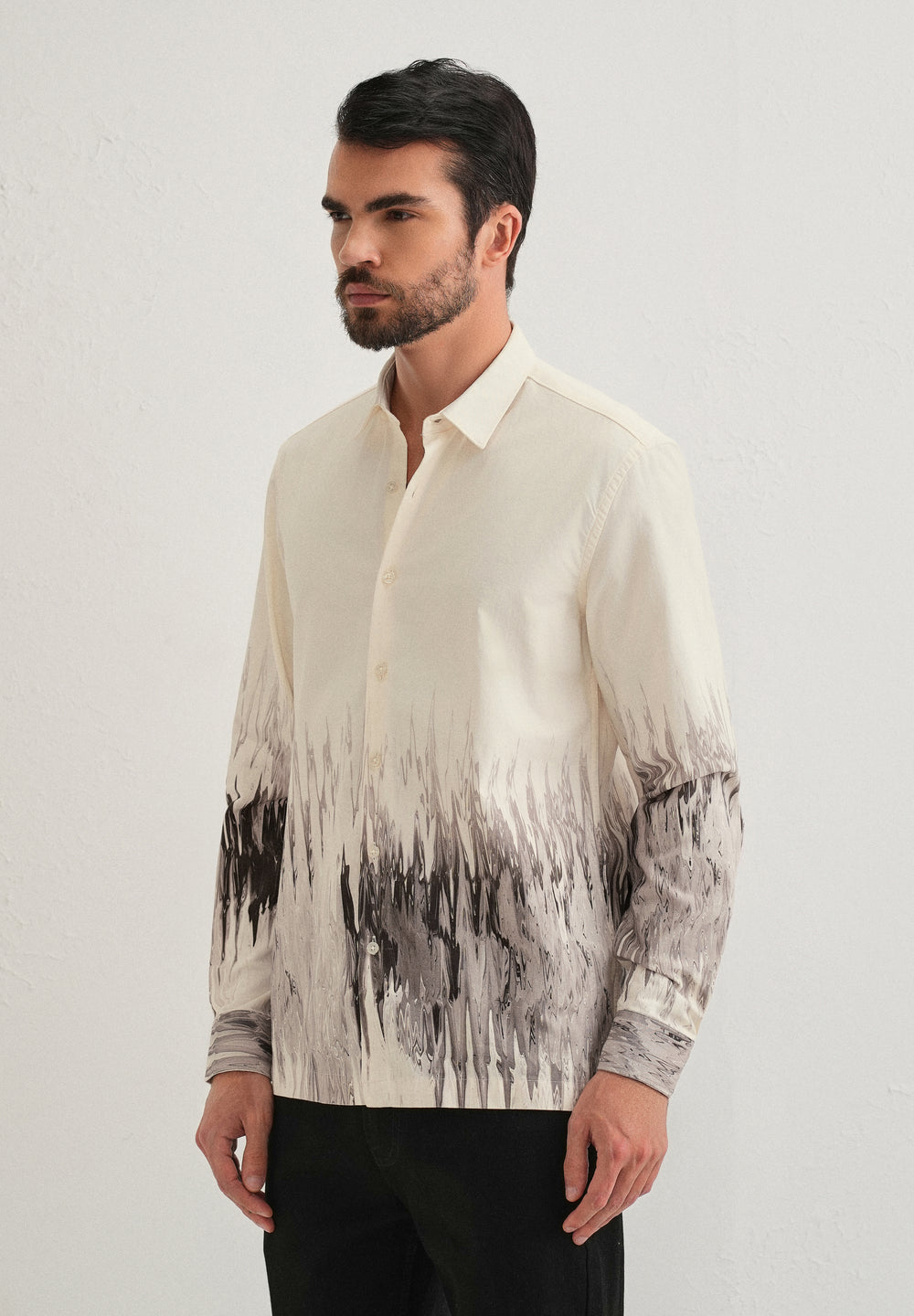 Beige Grey Ripple Printed Shirt