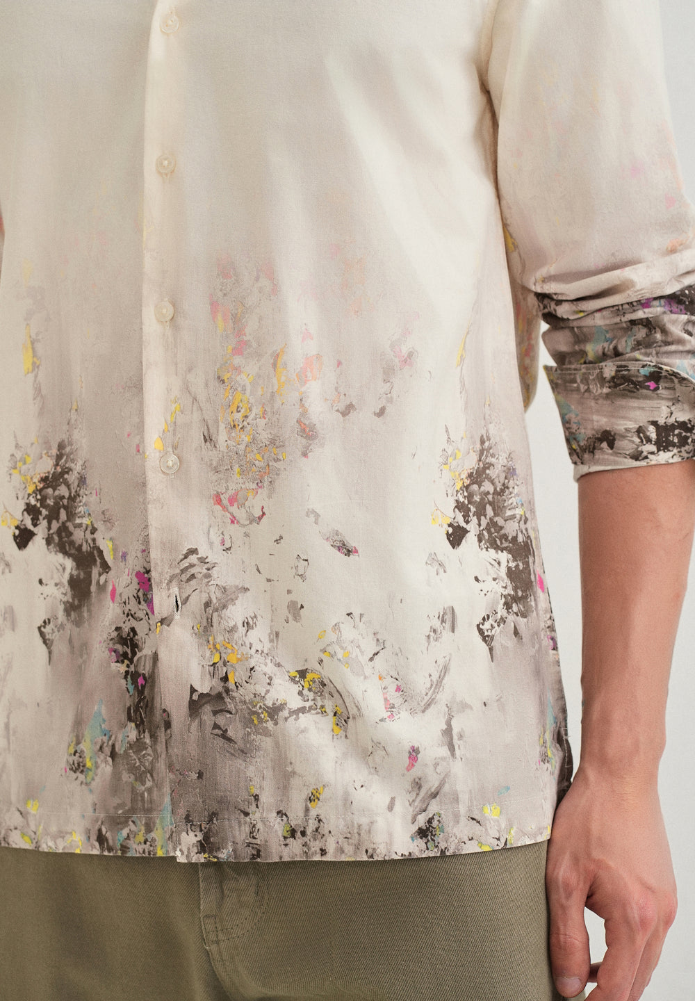 Beige Grey Splatter Printed Shirt