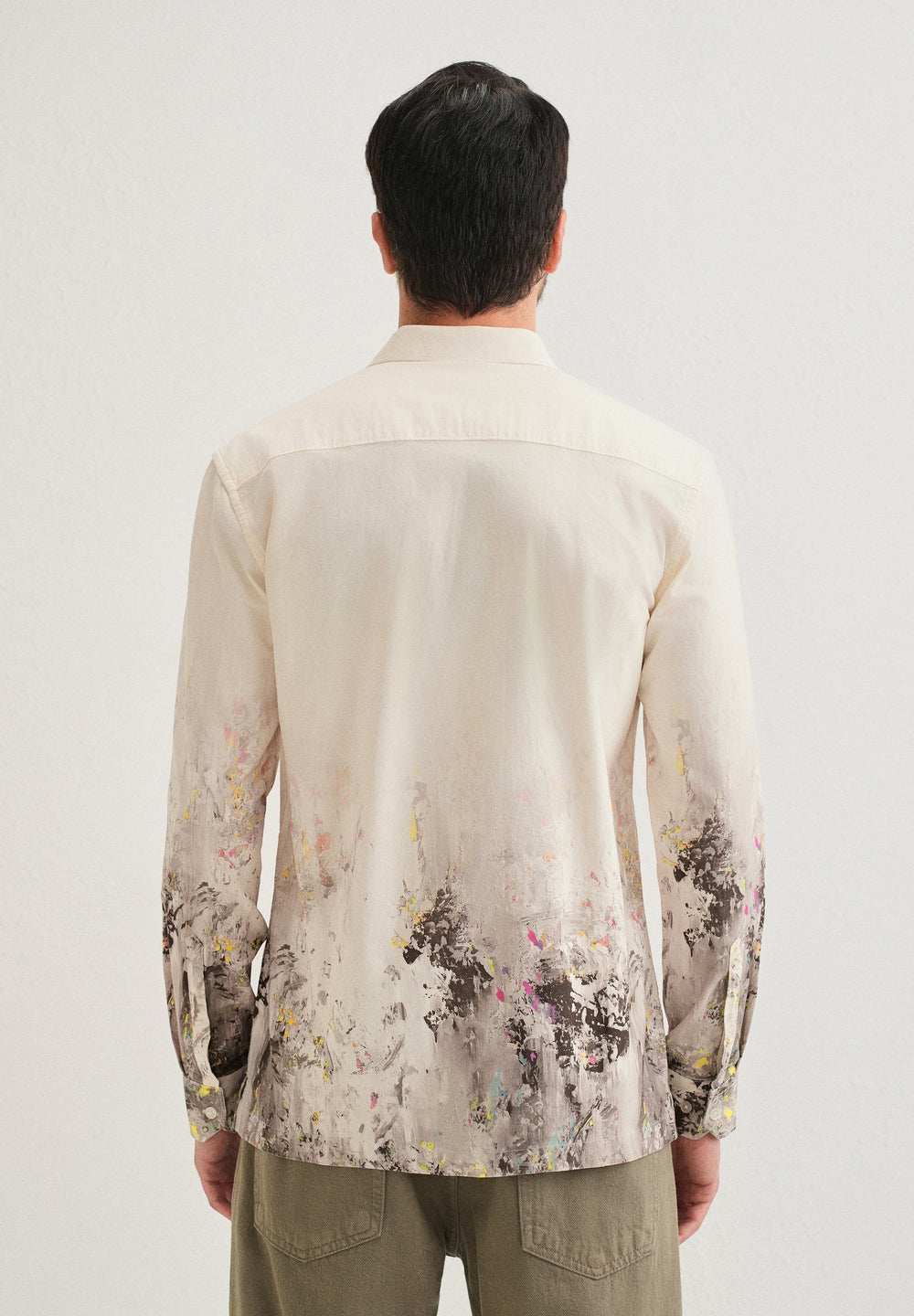 Beige Grey Splatter Printed Shirt