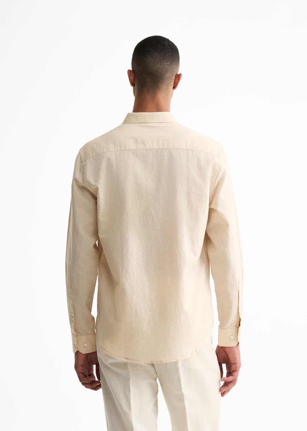 Beige Hem Embroidery Cotton Linen Shirt