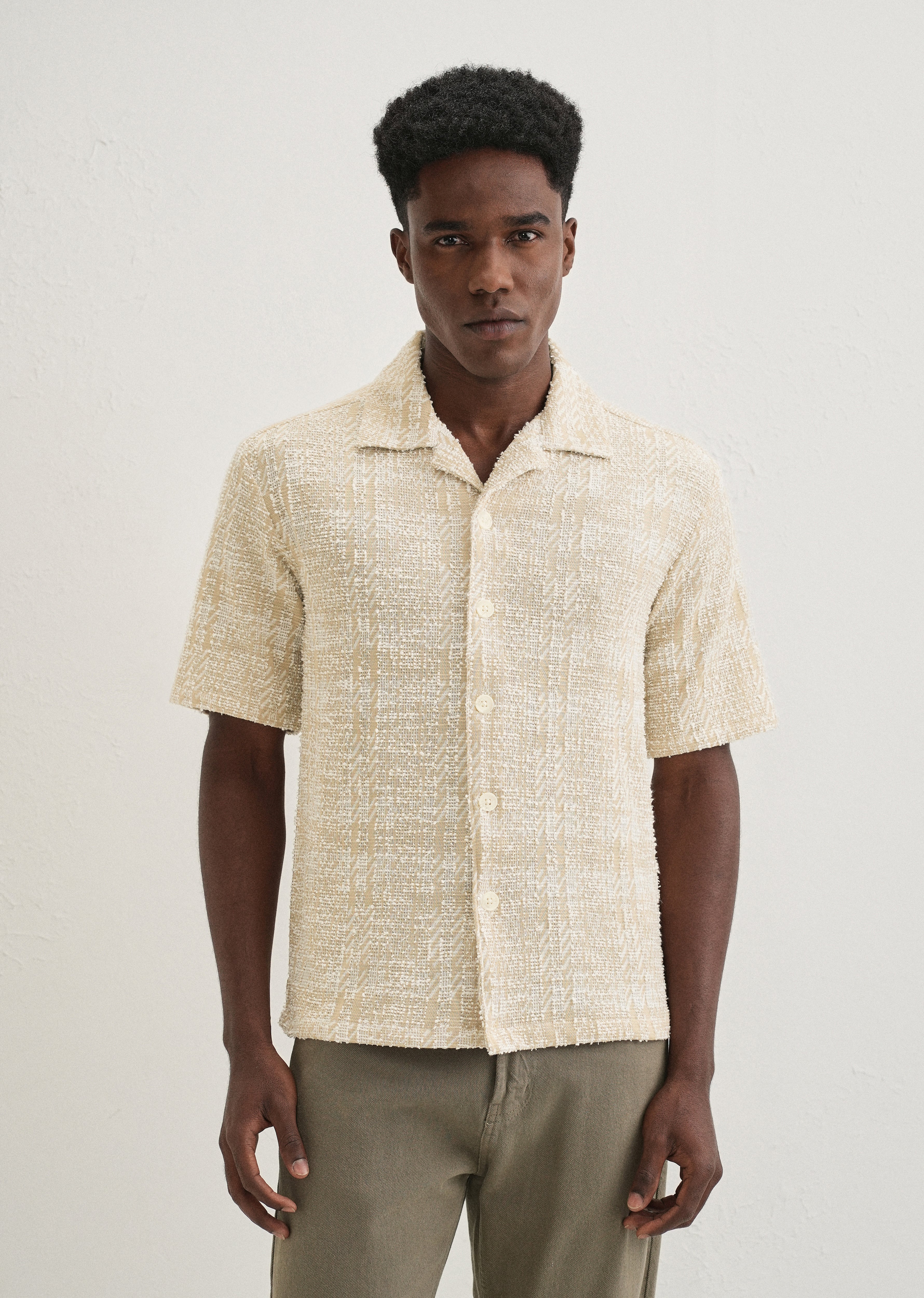 Beige Jacquard Knitted Shirt