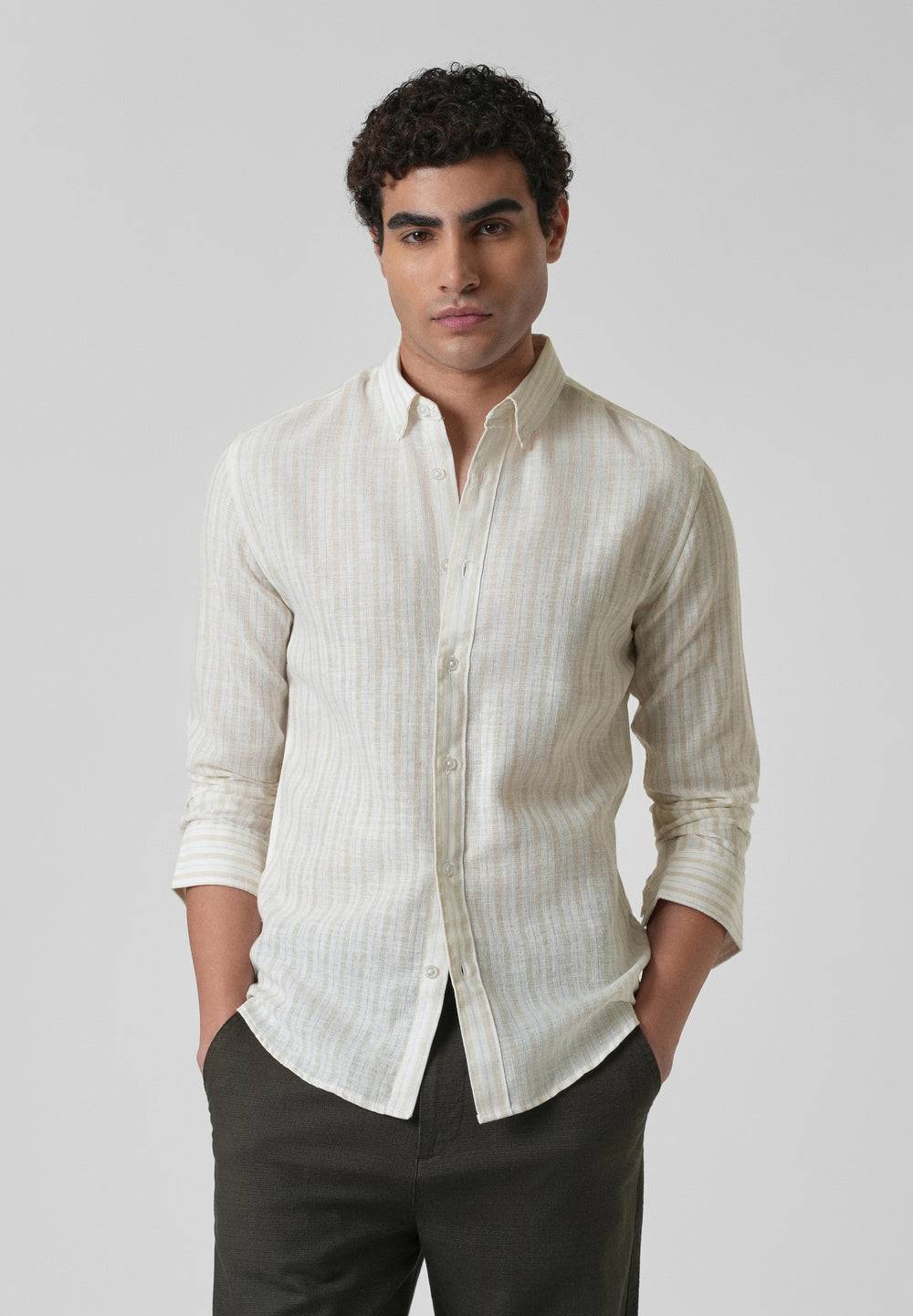 Beige Linen Stripe Shirt