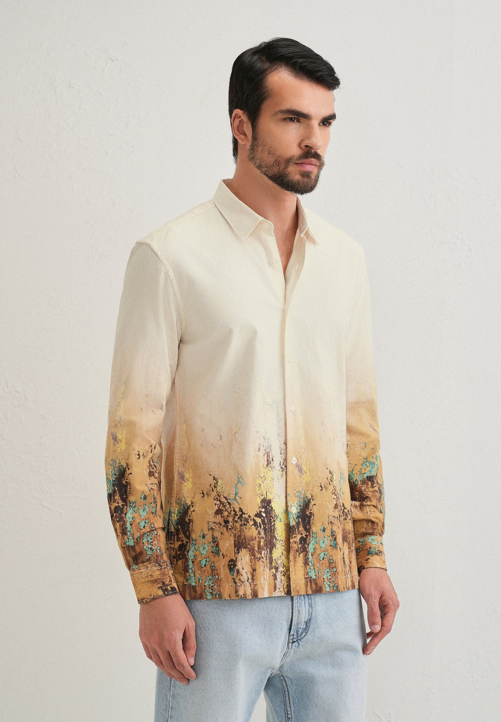 Beige Mustard Paint Printed Shirt