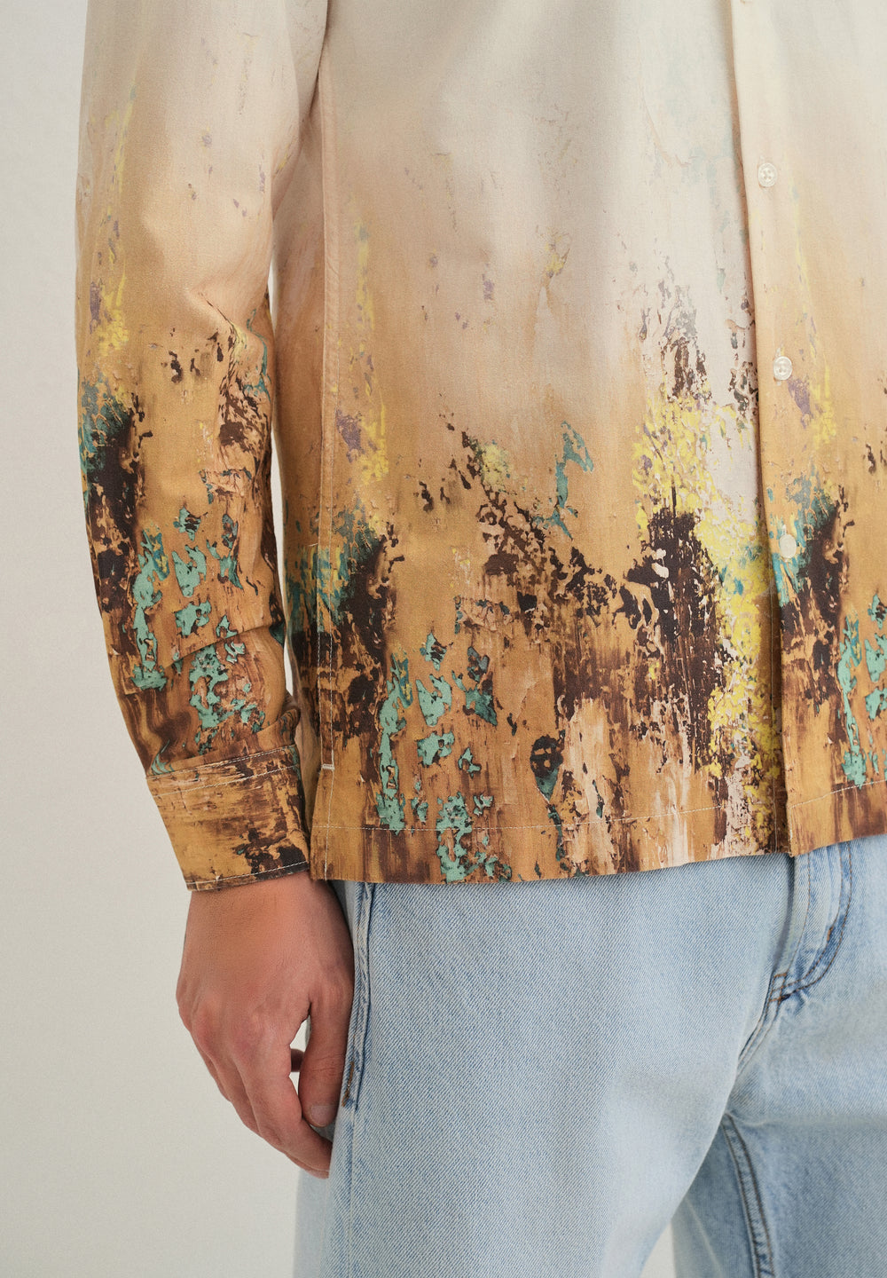 Beige Mustard Paint Printed Shirt