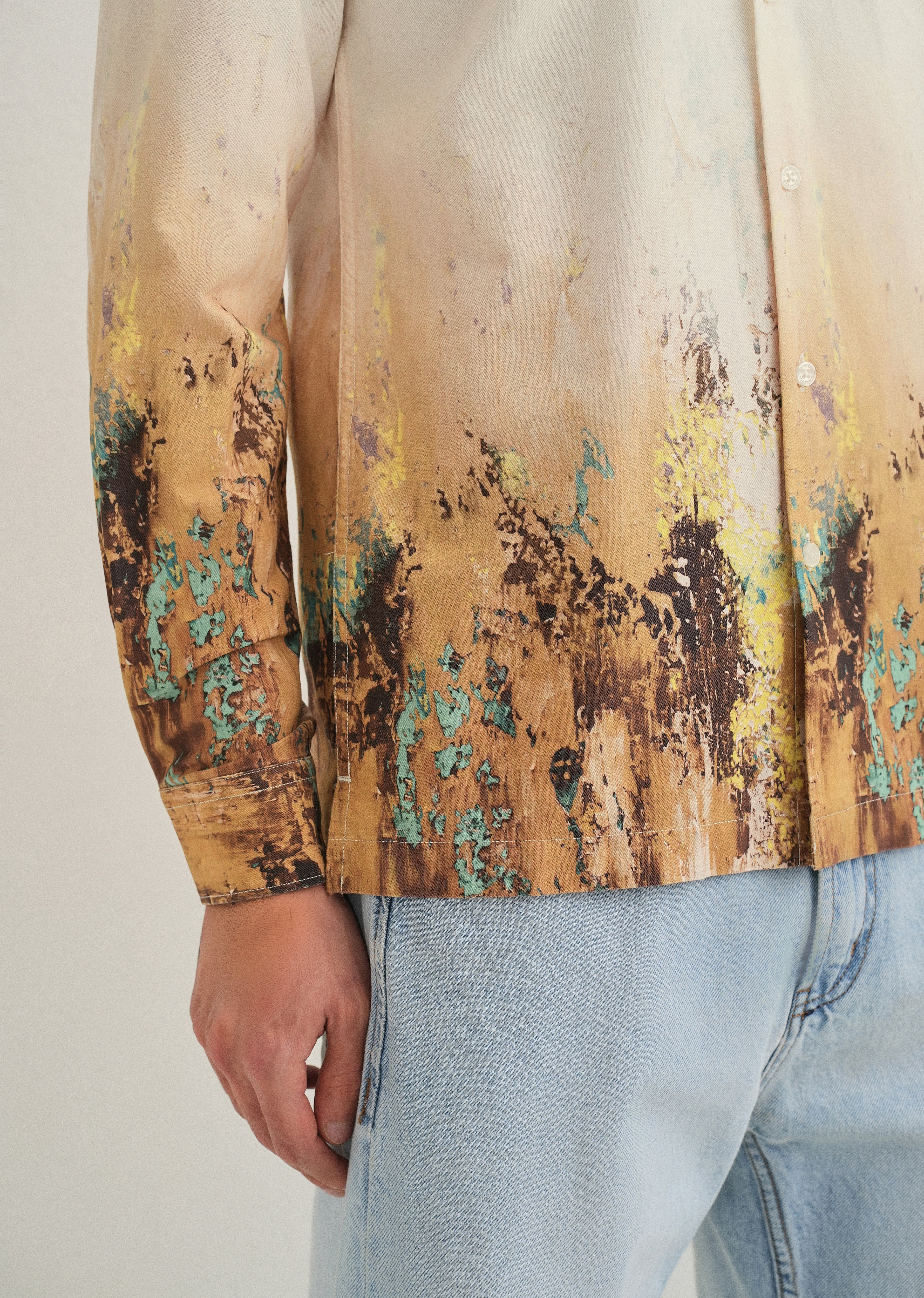 Beige Mustard Paint Printed Shirt