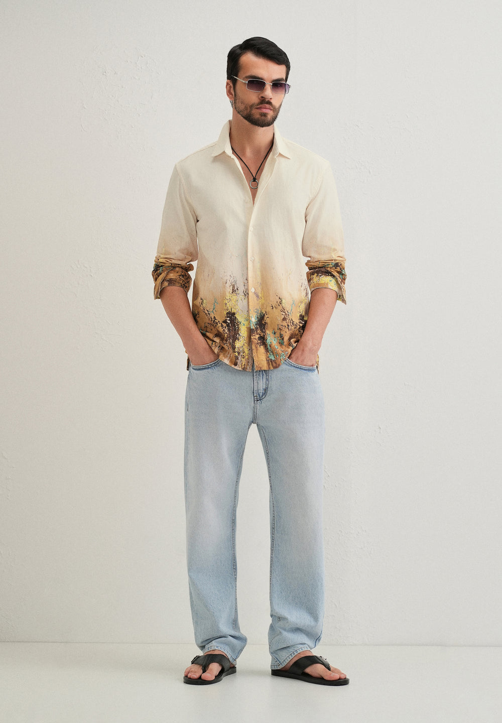 Beige Mustard Paint Printed Shirt