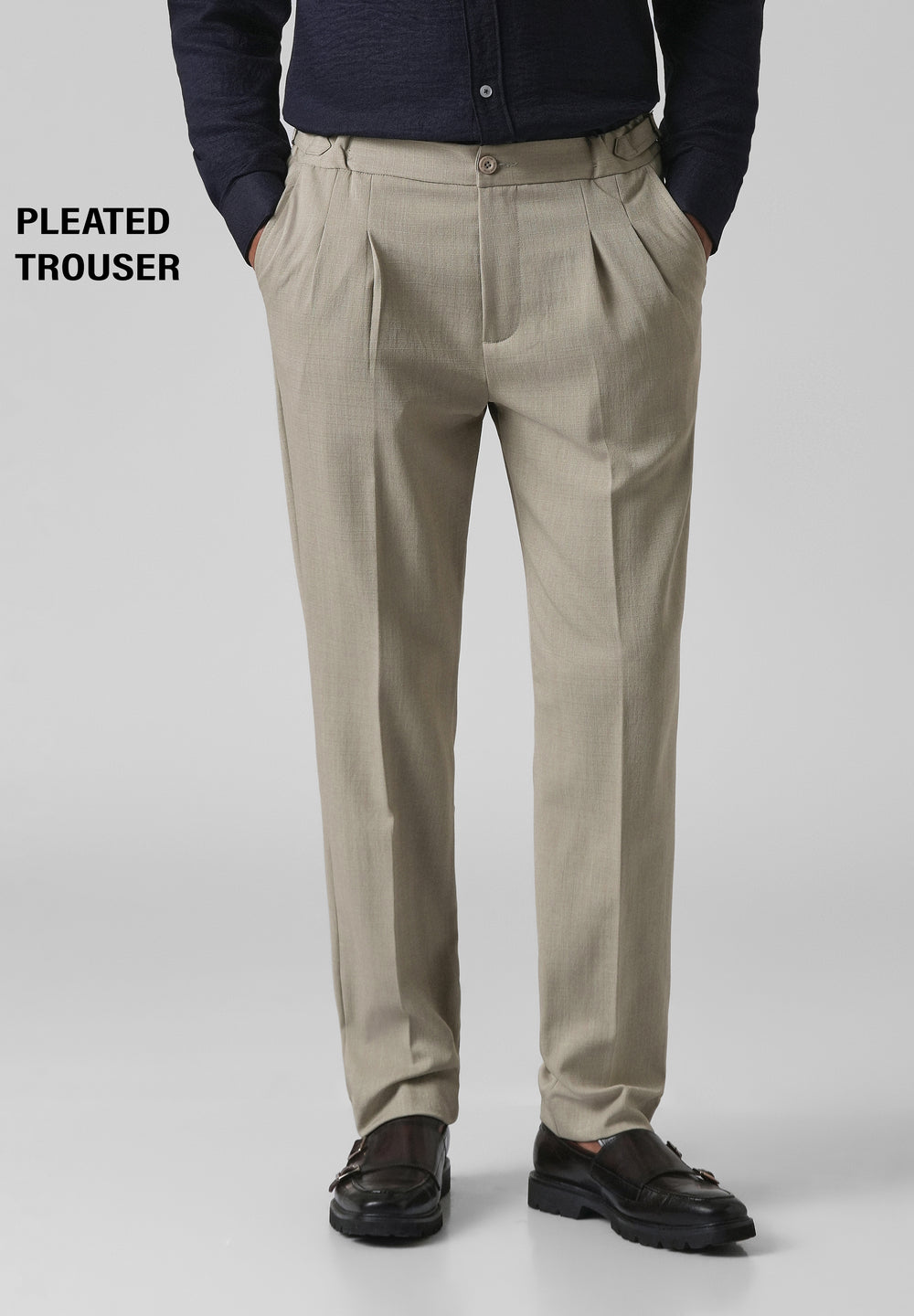Beige Pleated Gurkha Pant