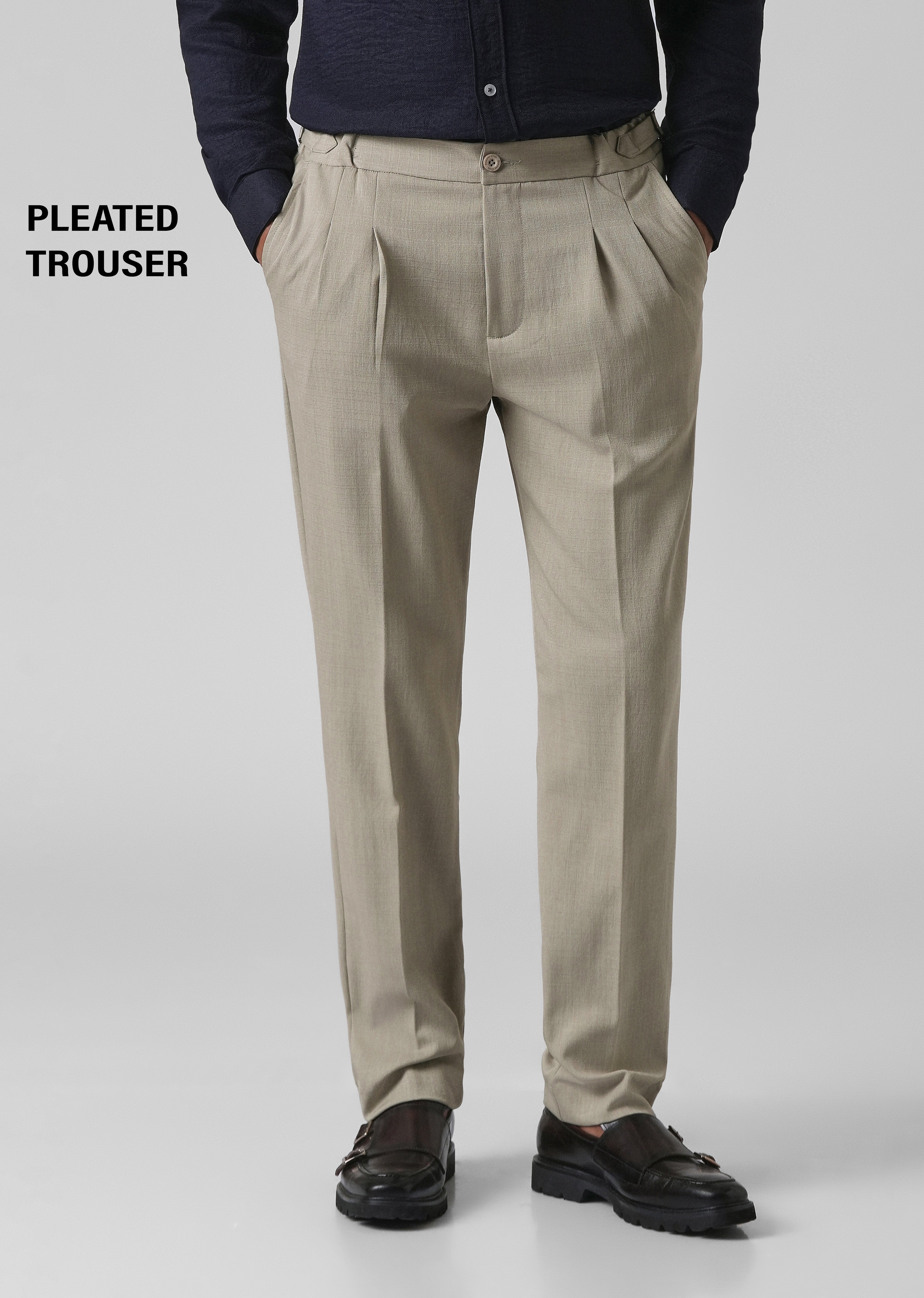 Beige Pleated Gurkha Pant