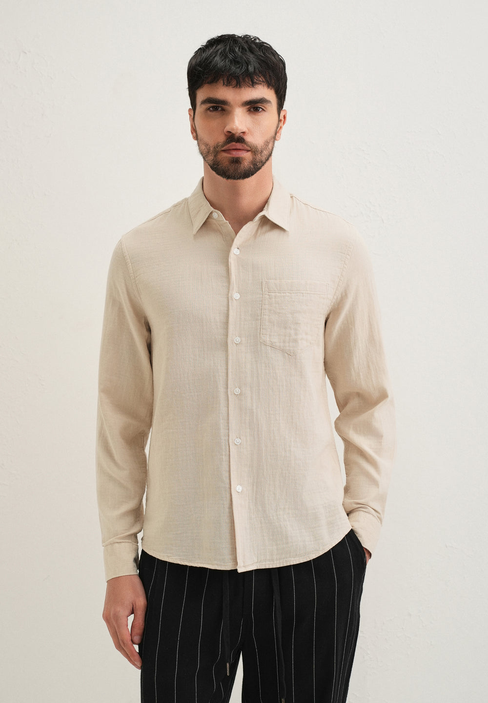 Beige Double Cloth Cotton Shirt