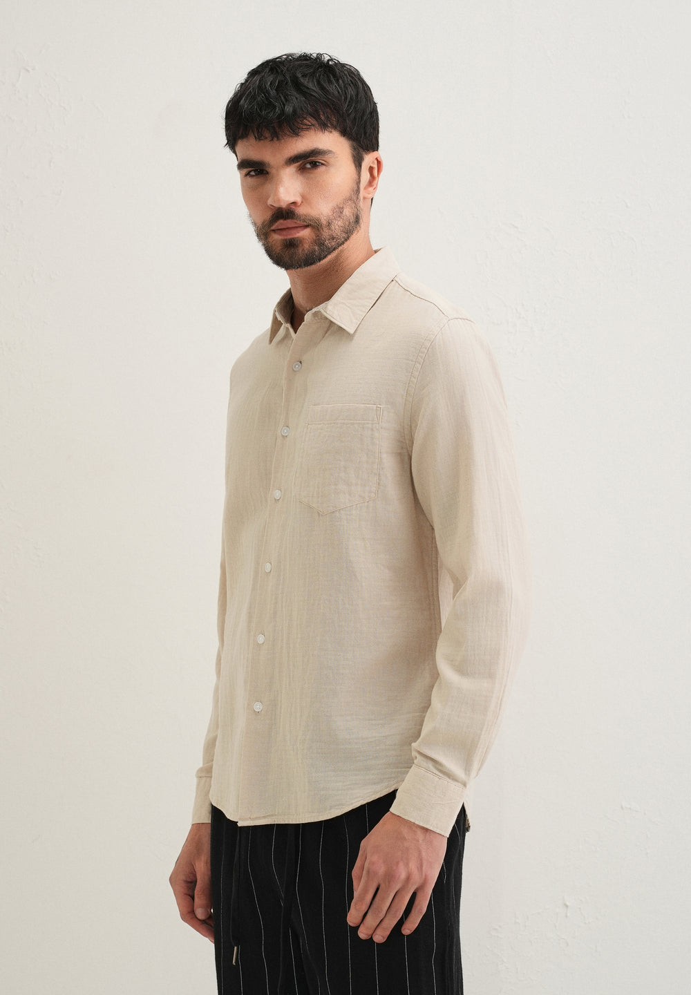 Beige Double Cloth Cotton Shirt