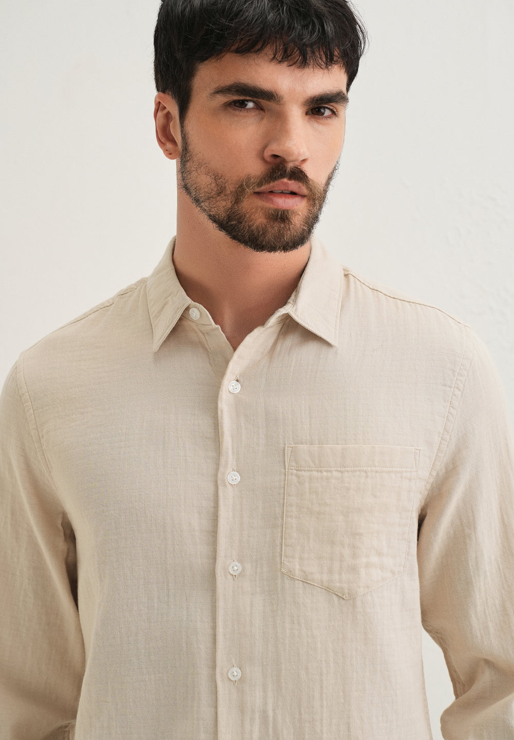 Beige Double Cloth Cotton Shirt