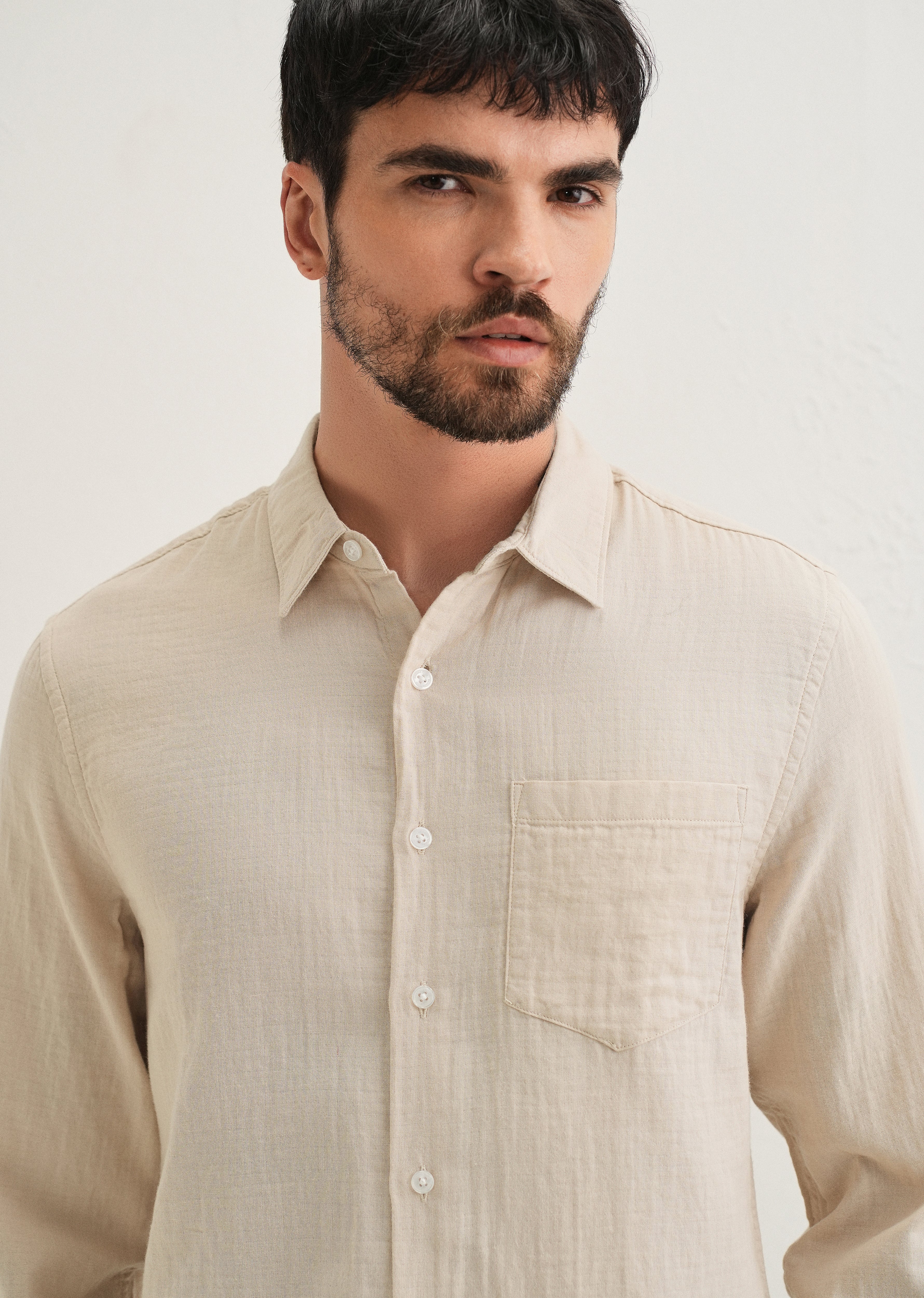 Beige Double Cloth Cotton Shirt