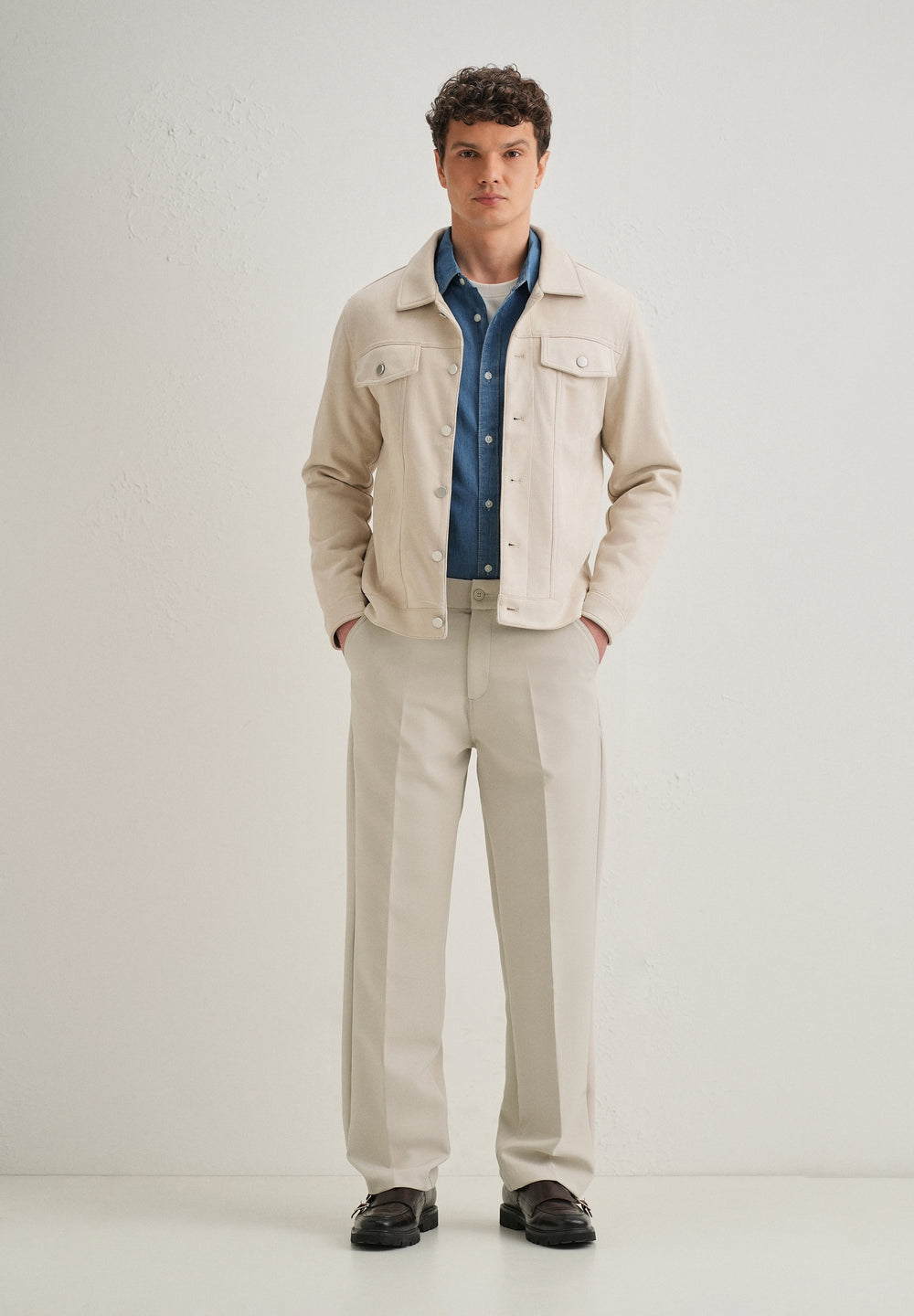 Beige Relaxed Fit Trousers