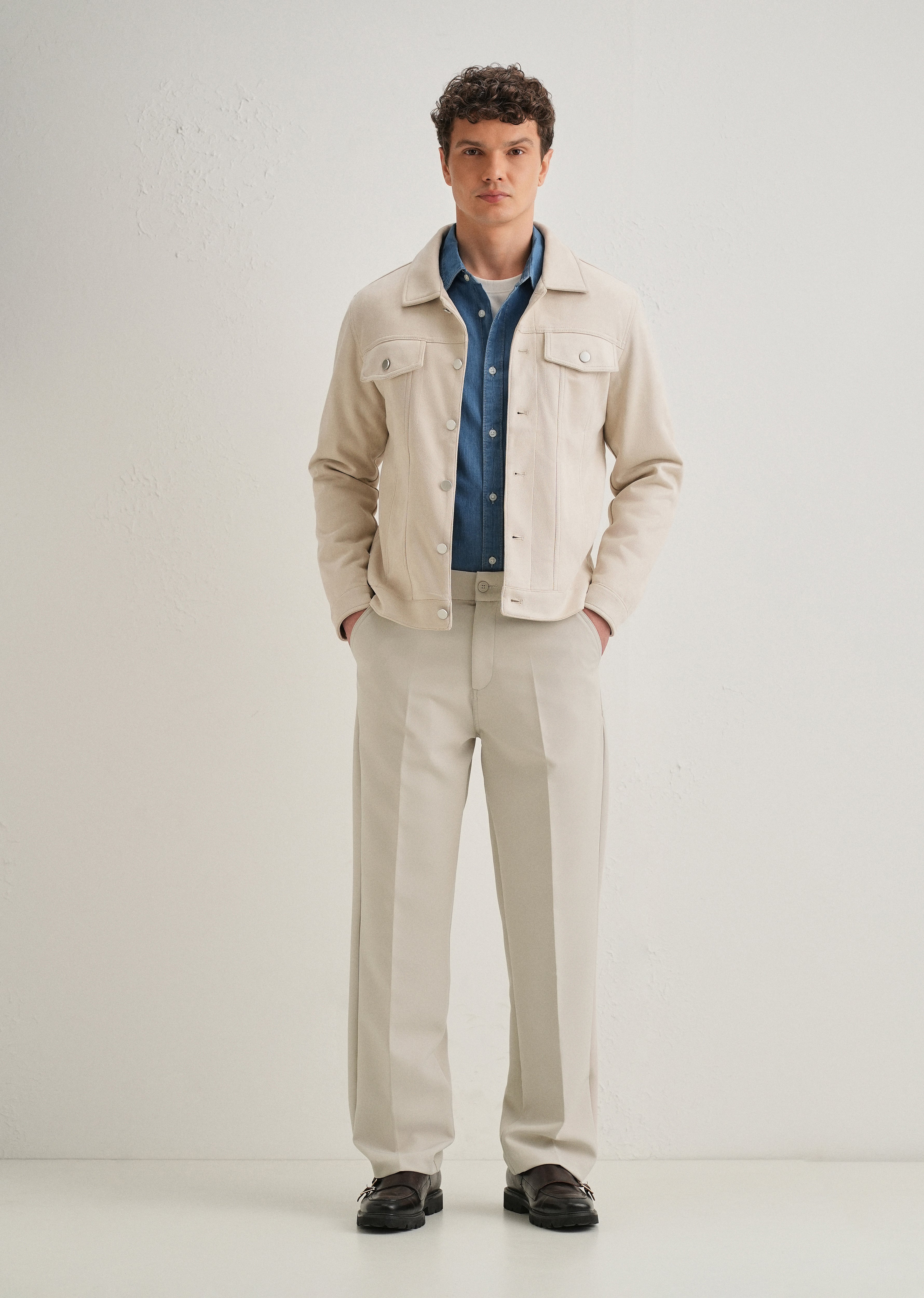 Beige Relaxed Fit Trousers