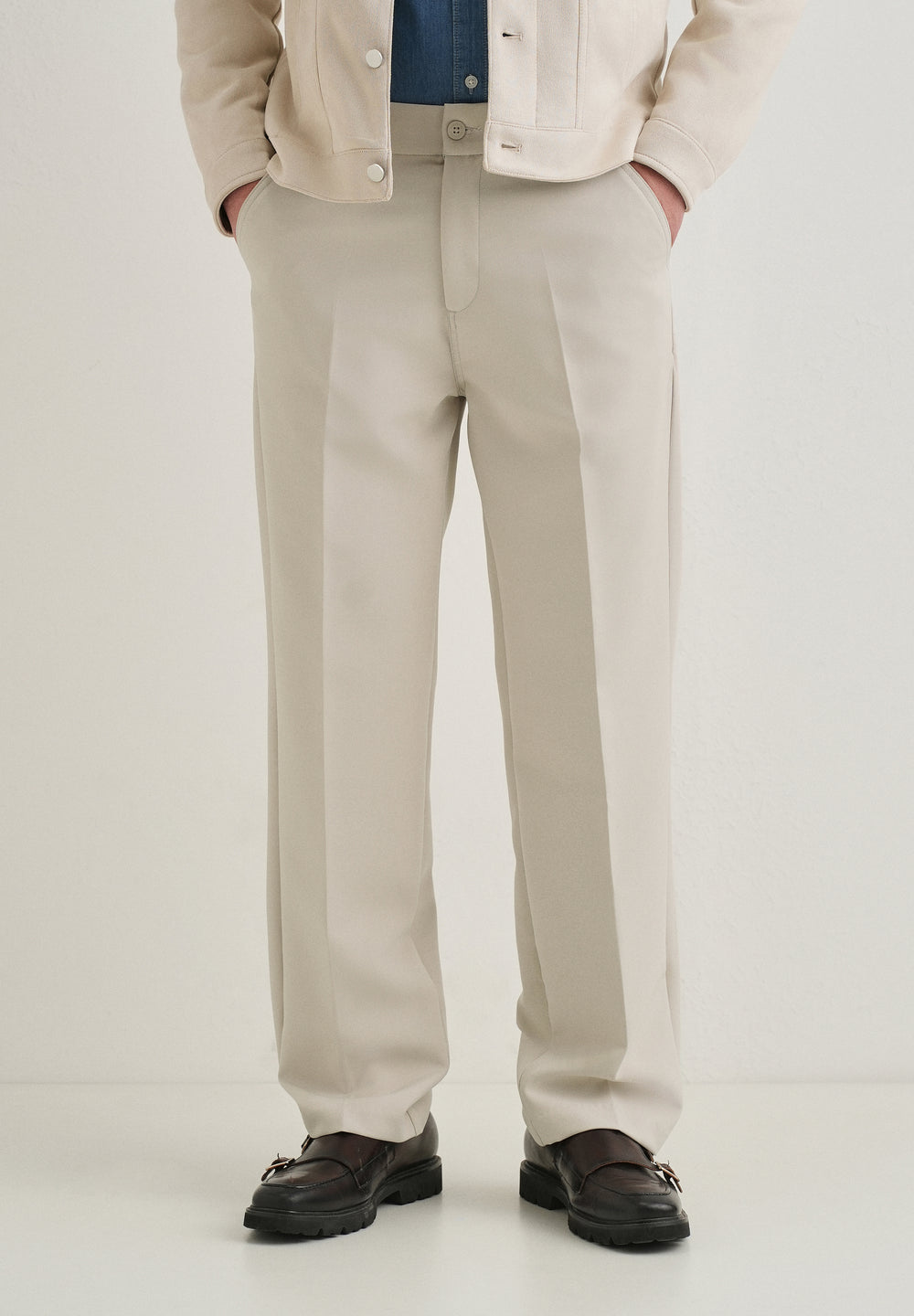 Beige Relaxed Fit Trousers