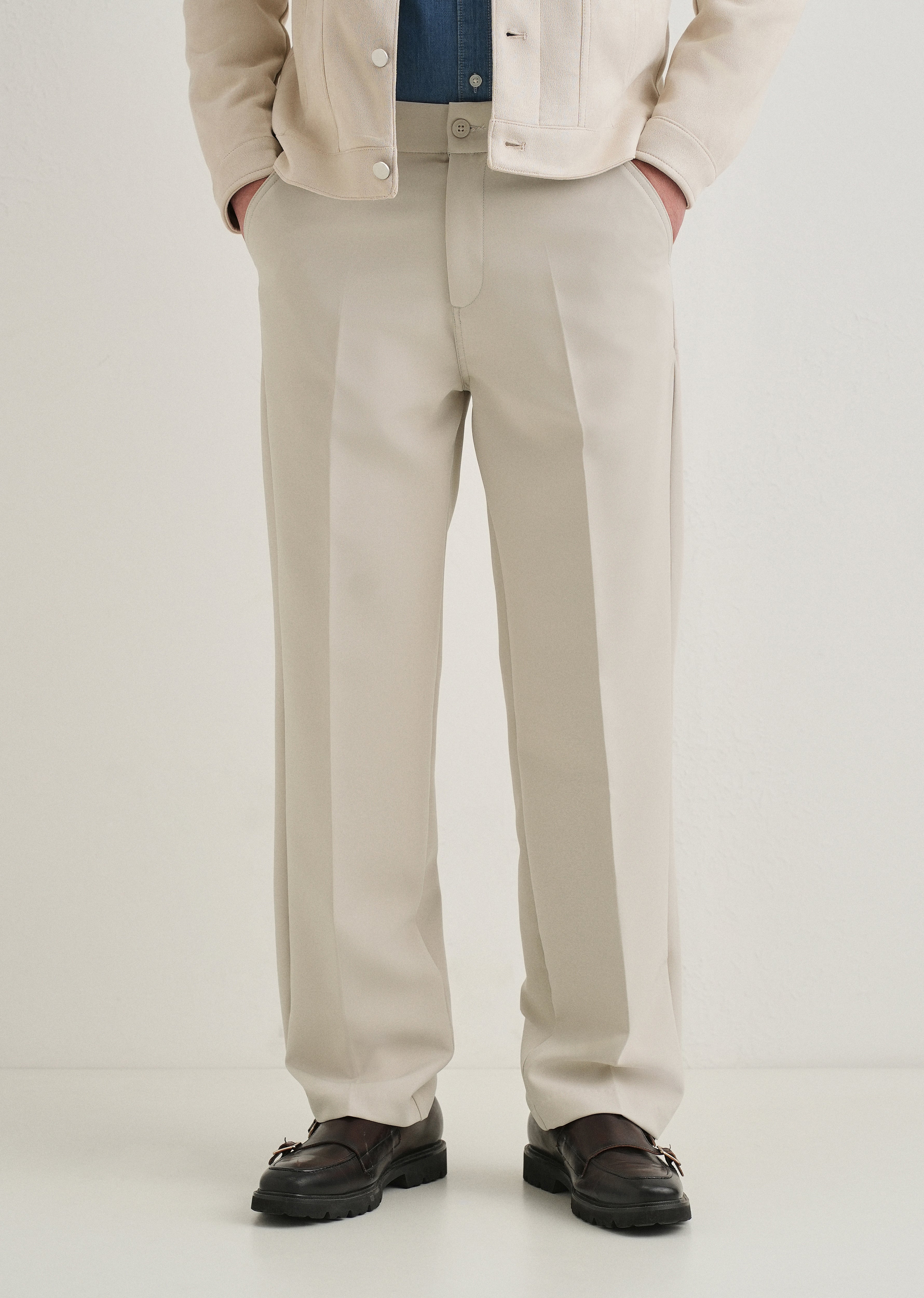 Beige Relaxed Fit Trousers