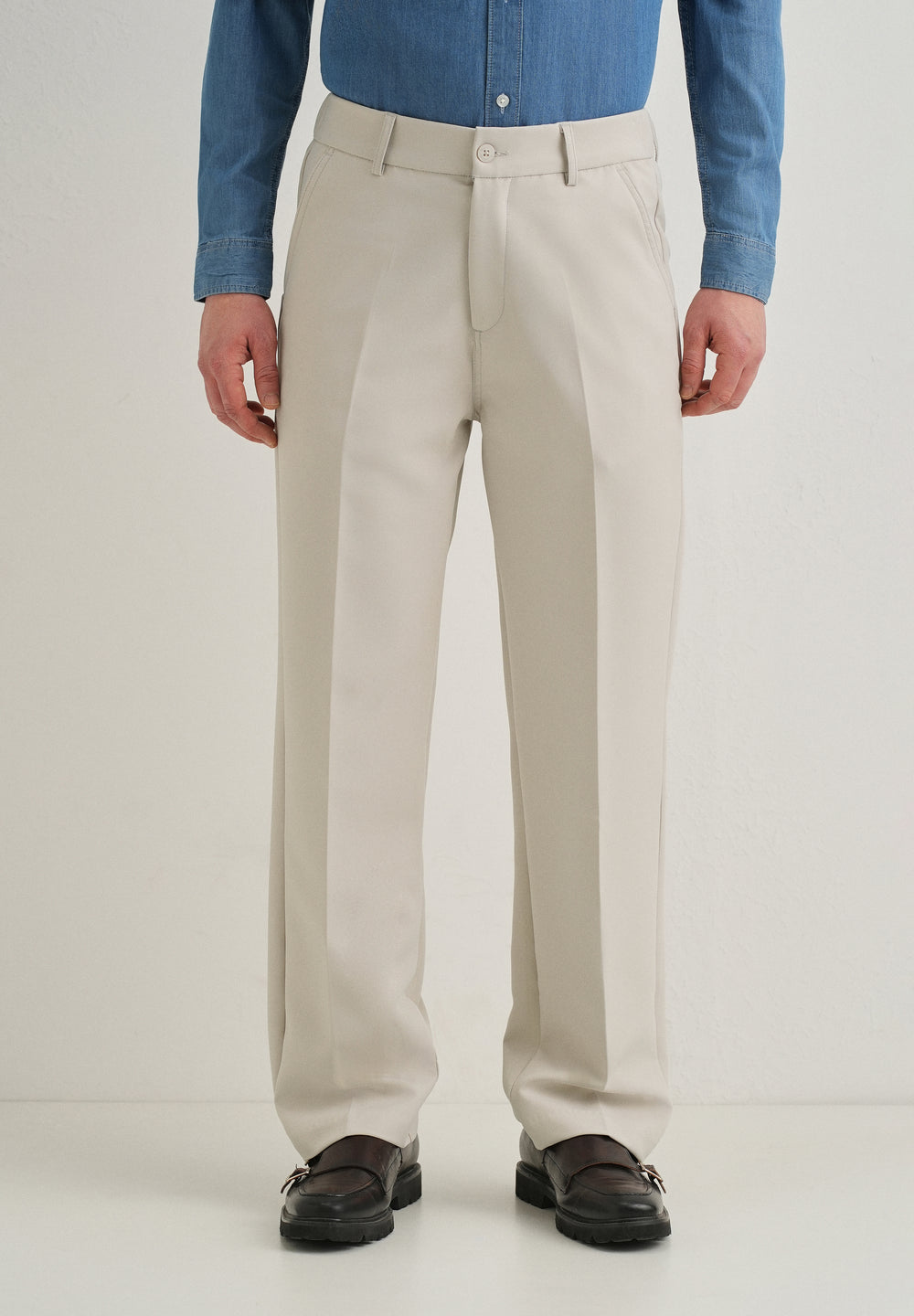 Beige Relaxed Fit Trousers