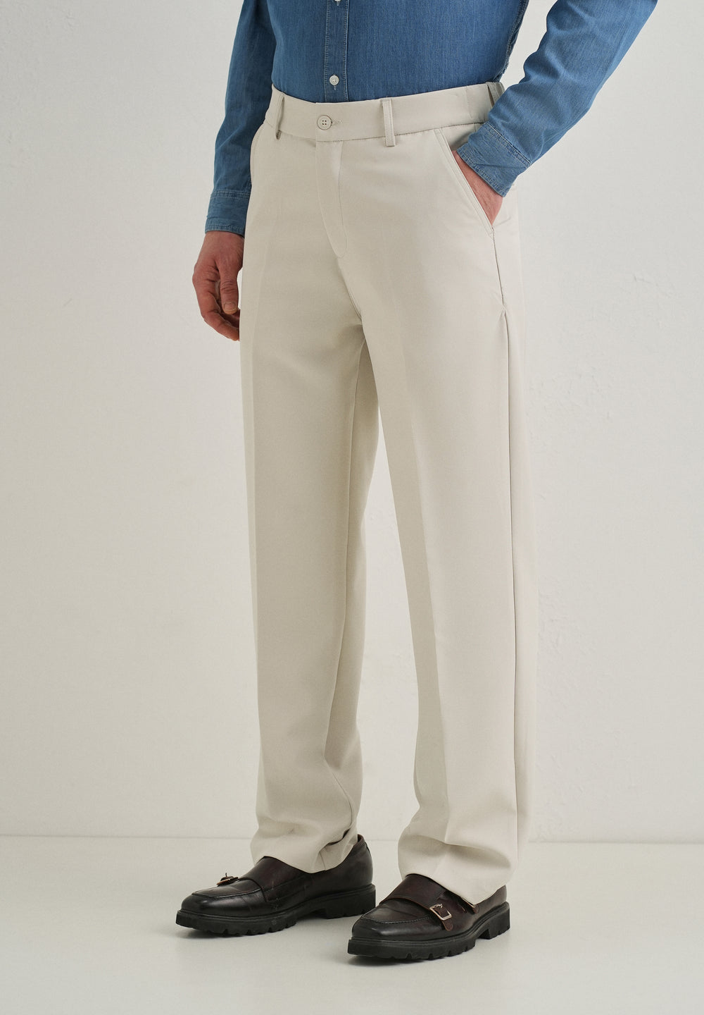 Beige Relaxed Fit Trousers