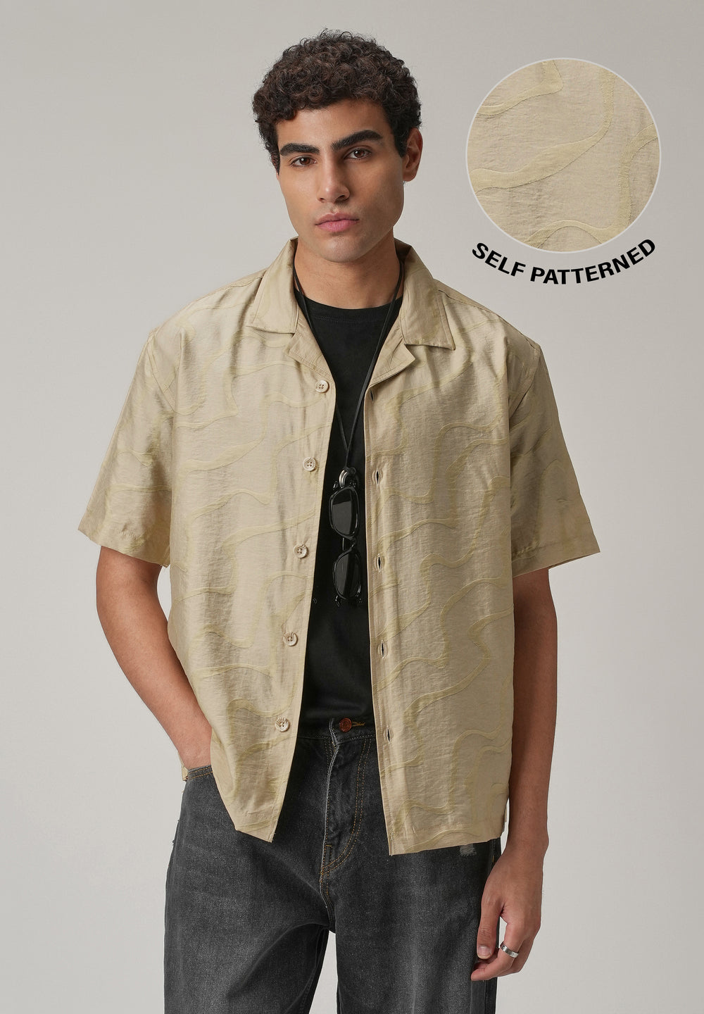 Beige Self Pattern Shirt