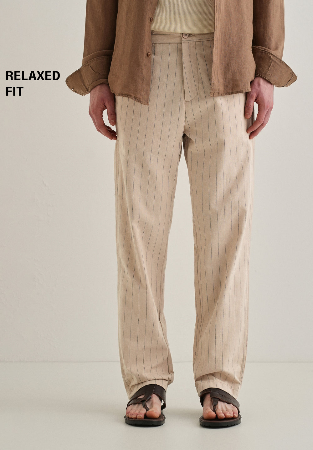 Beige Stripe Relaxed Linen Trouser