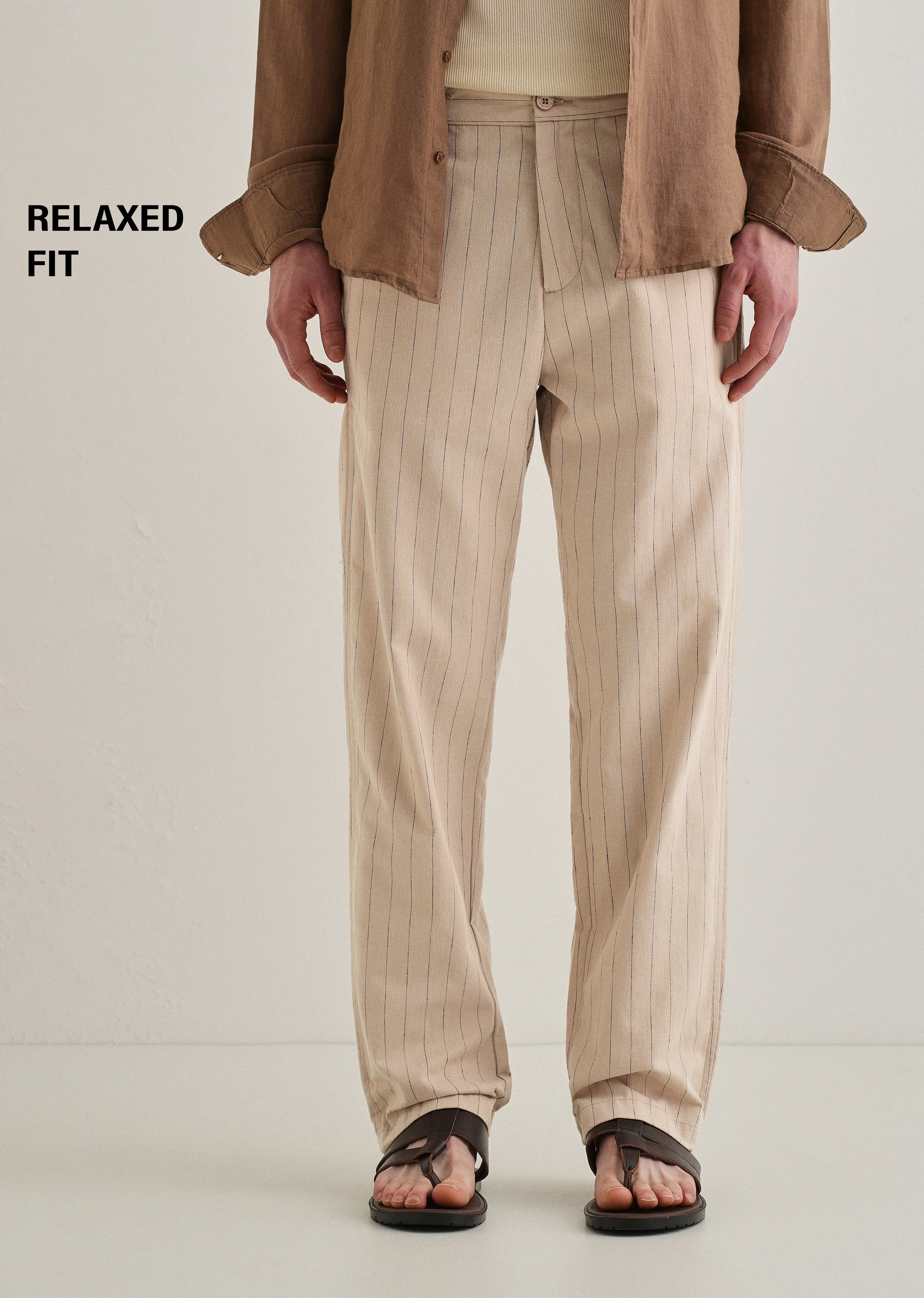 Beige Stripe Relaxed Linen Trouser