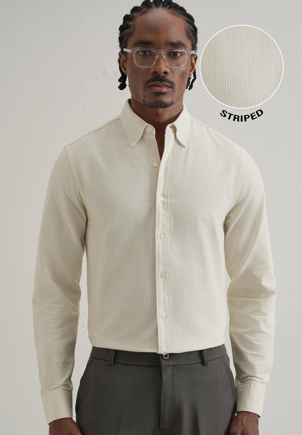 Beige Vertical Striped Cotton Shirt