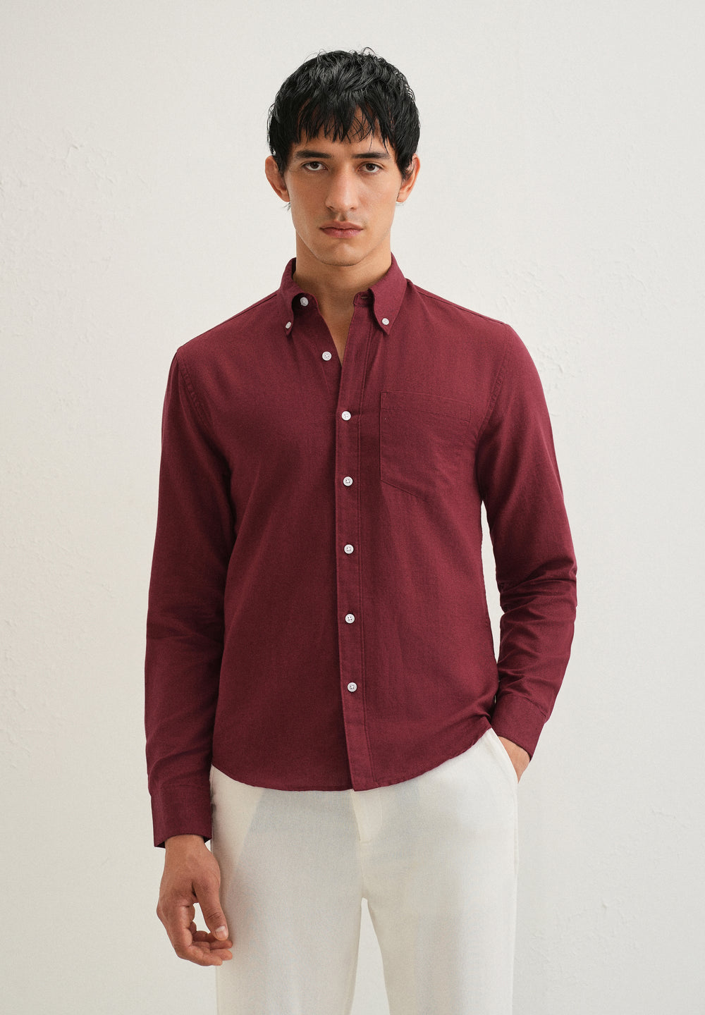 Berry Red Cotton Linen Shirt