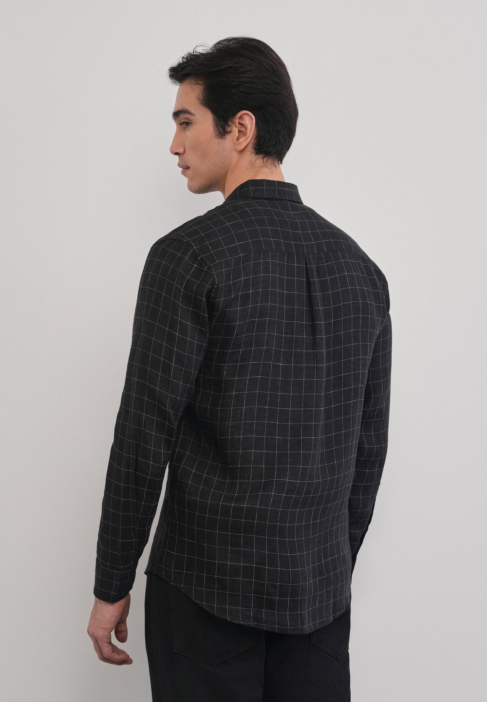 Black 100% Pure Linen Classic Check Shirt