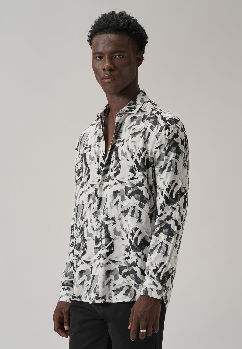 Black Abstract Camo Printed Shirt