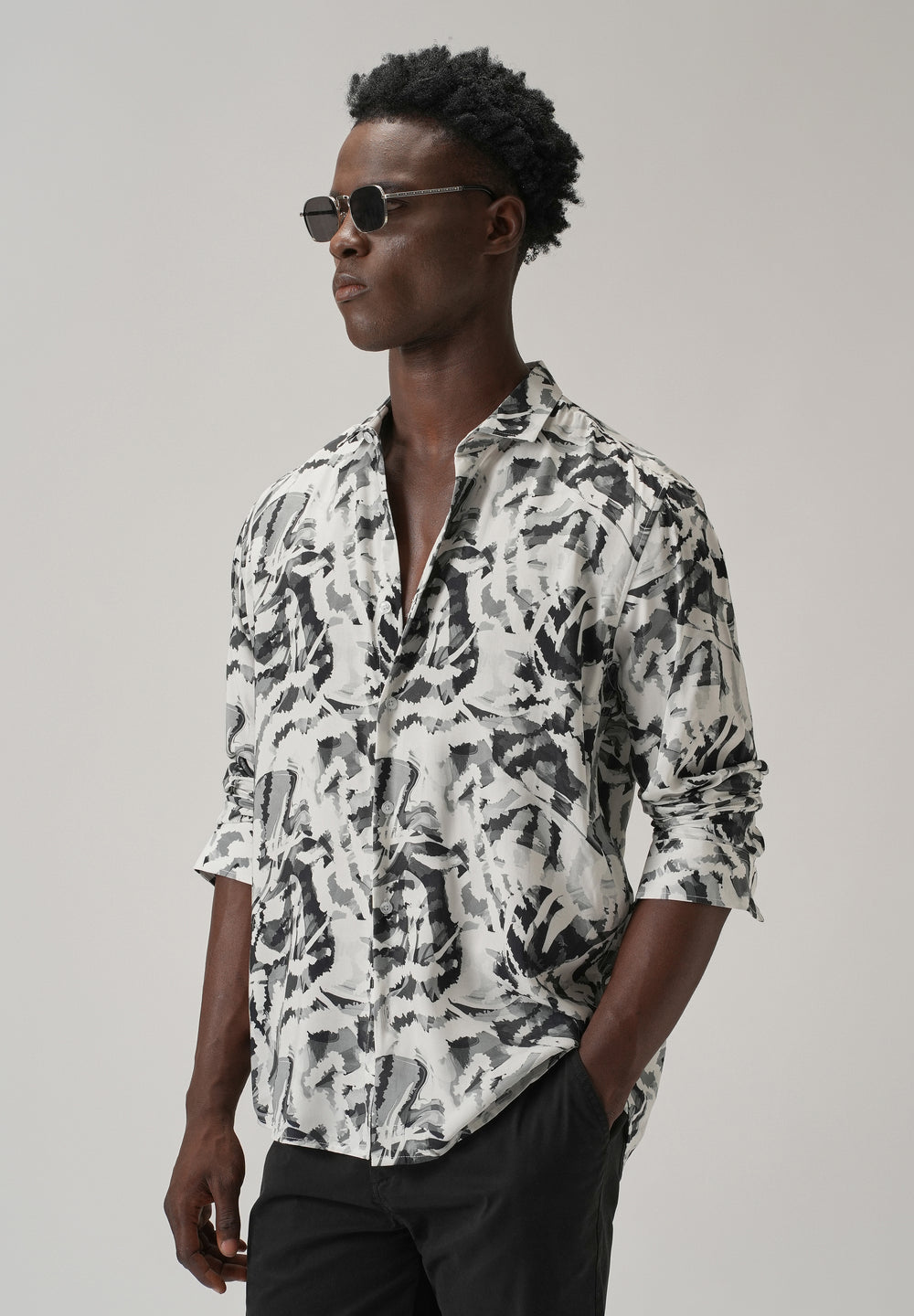 Black Abstract Camo Printed Shirt