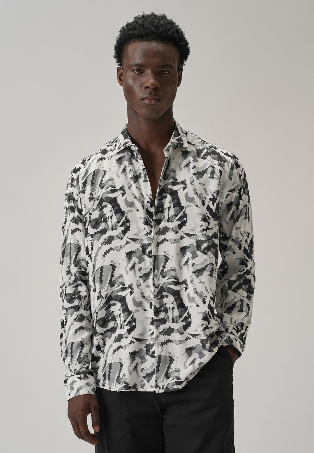 Black Abstract Camo Printed Shirt