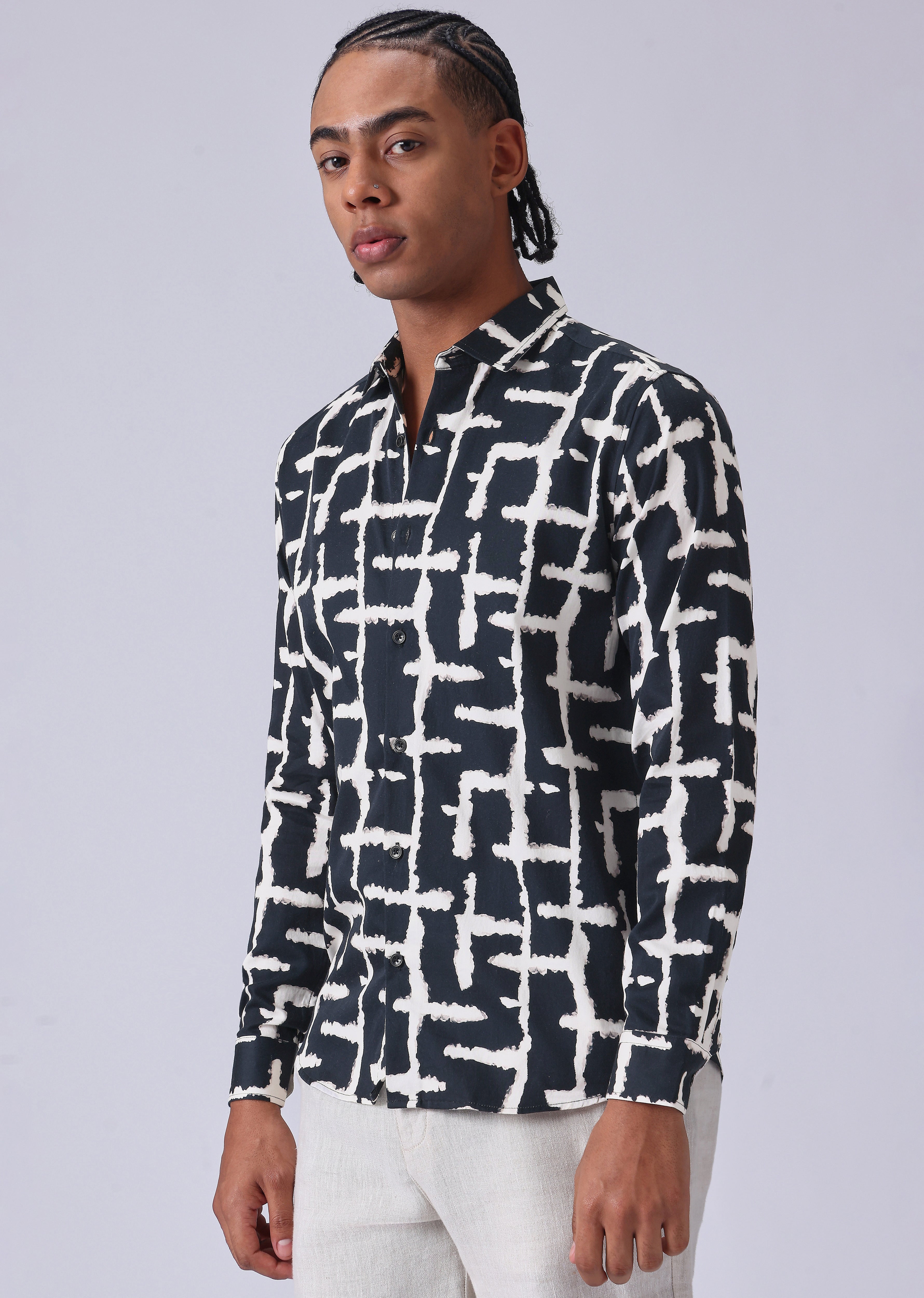 Black Abstract Check Print Shirt