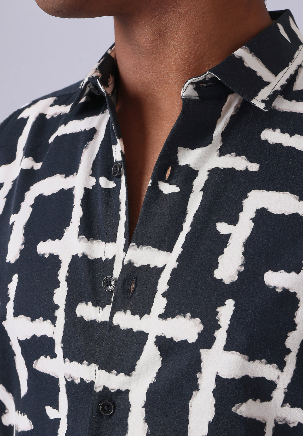 Black Abstract Check Print Shirt