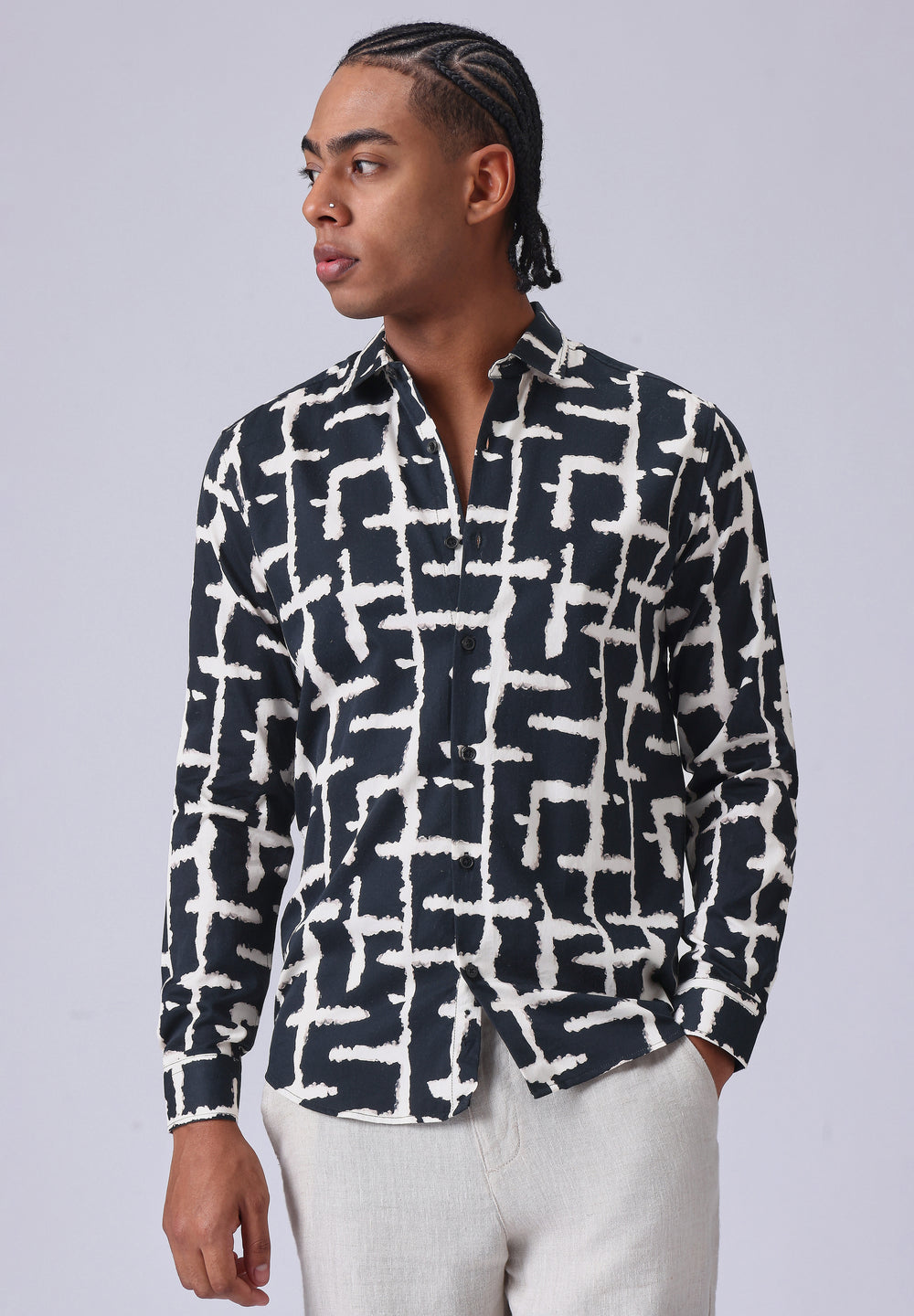 Black Abstract Check Print Shirt