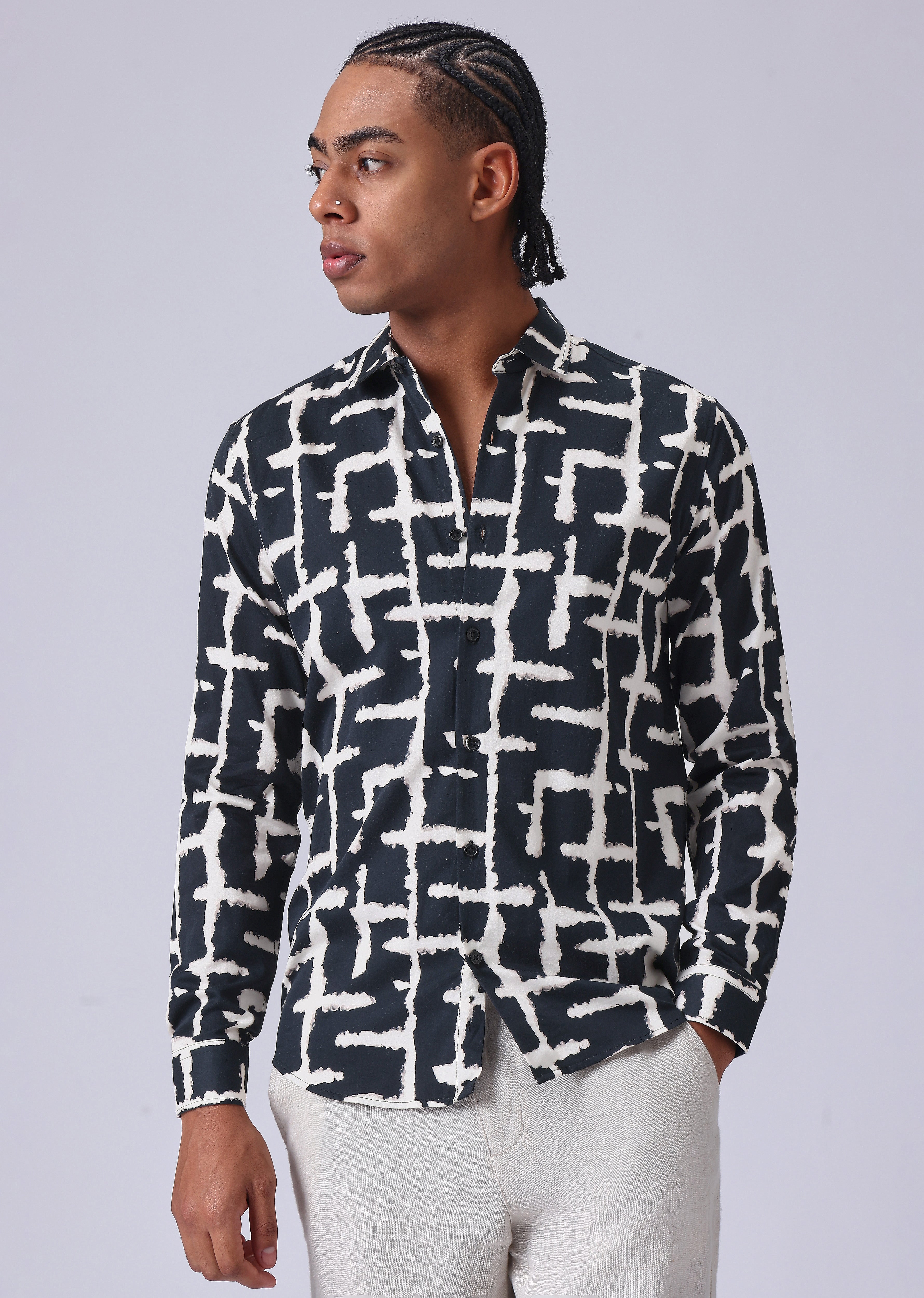 Black Abstract Check Print Shirt