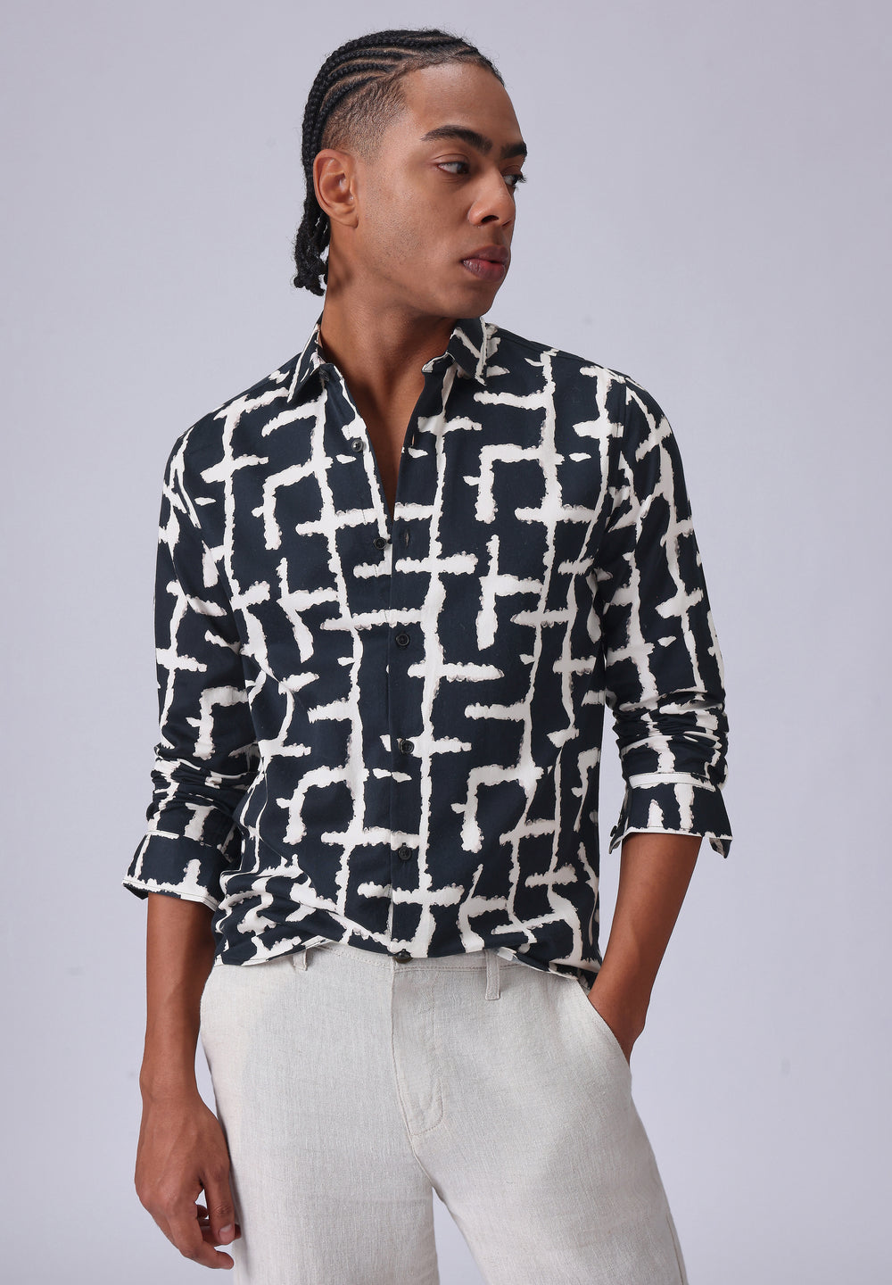 Black Abstract Check Print Shirt